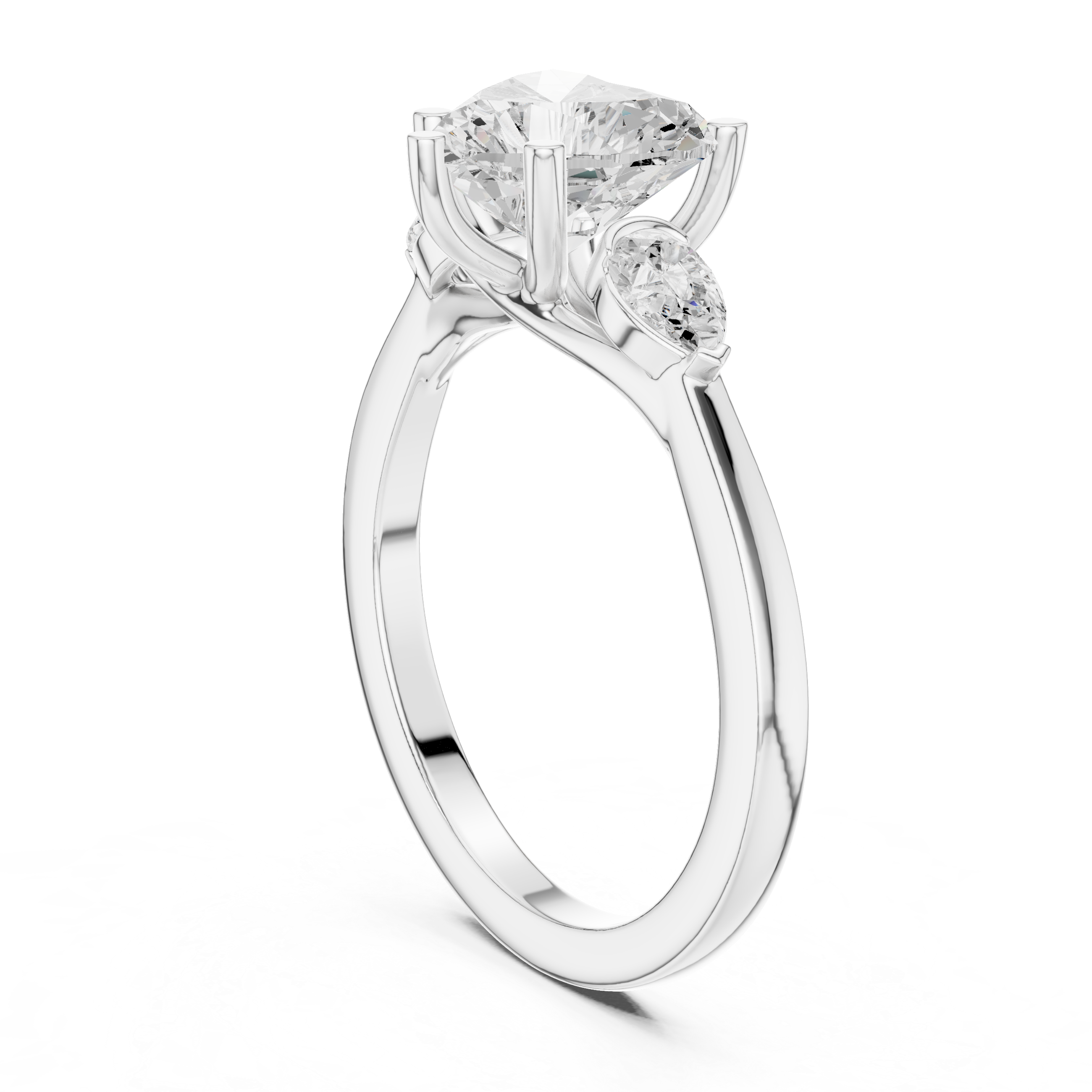 Heart-Cut Three-Stone Engagement Ring with Pear-Cut Side Stones