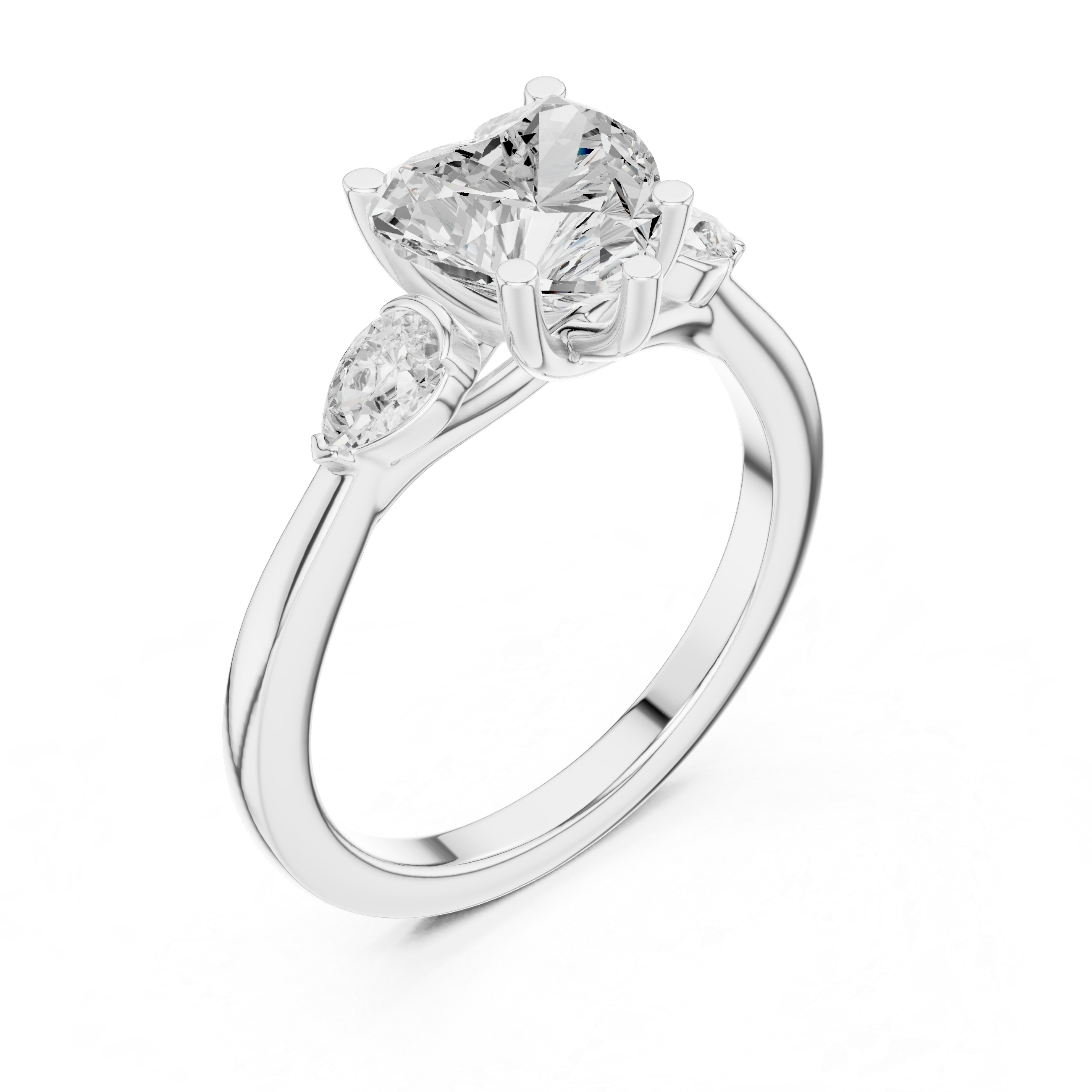 Heart-Cut Three-Stone Engagement Ring with Pear-Cut Side Stones