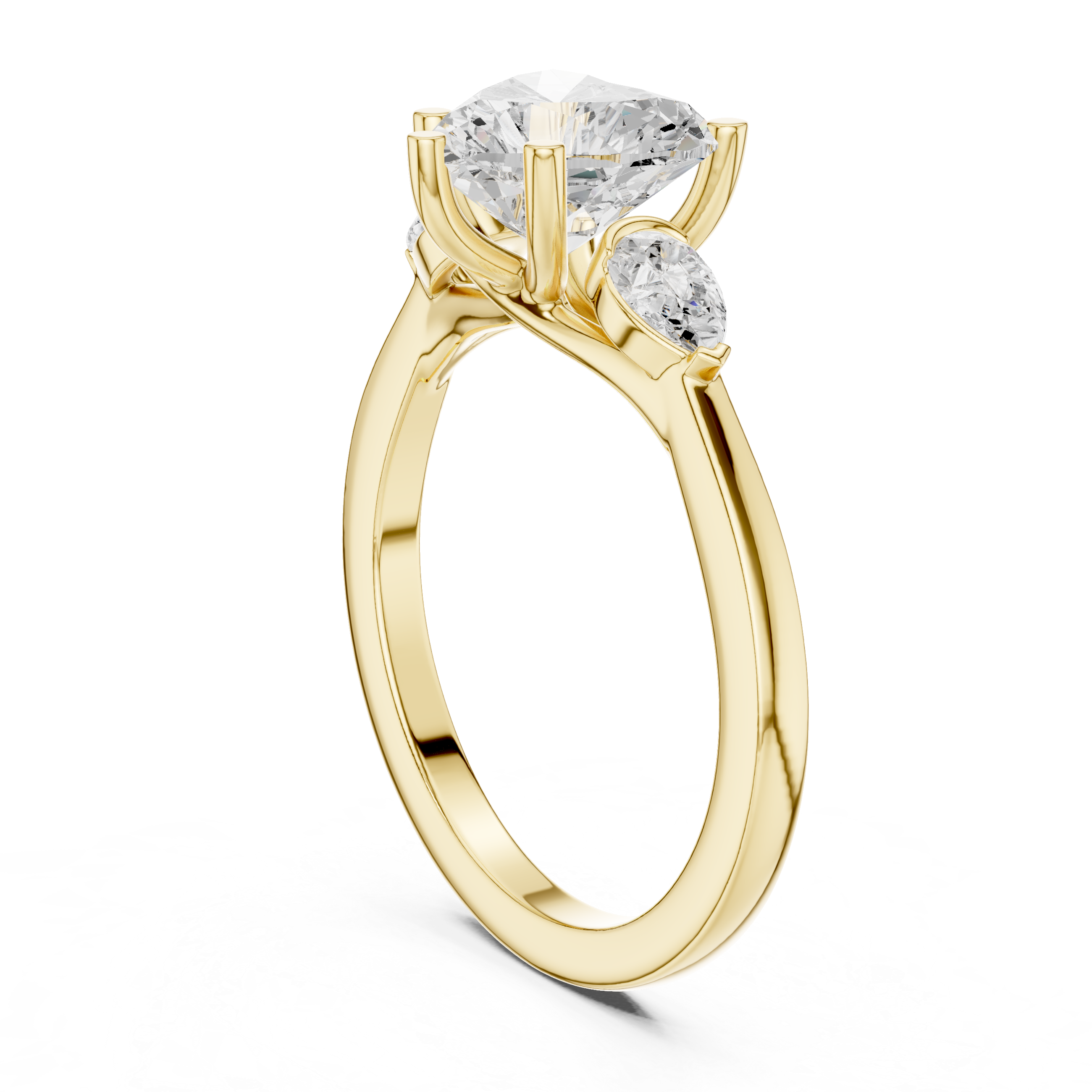 Heart-Cut Three-Stone Engagement Ring with Pear-Cut Side Stones