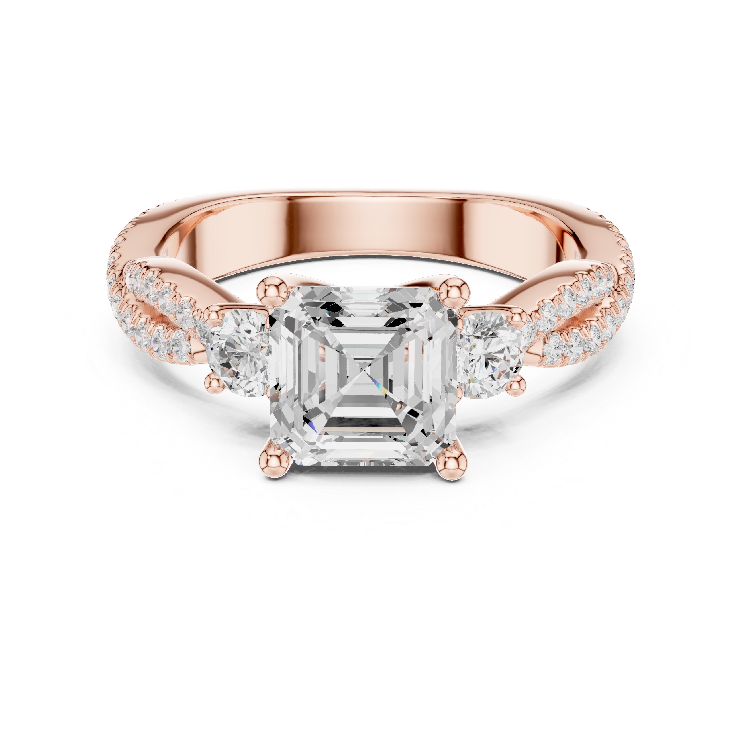 Twisted Pavé Asscher Cut Three Stone Engagement Ring