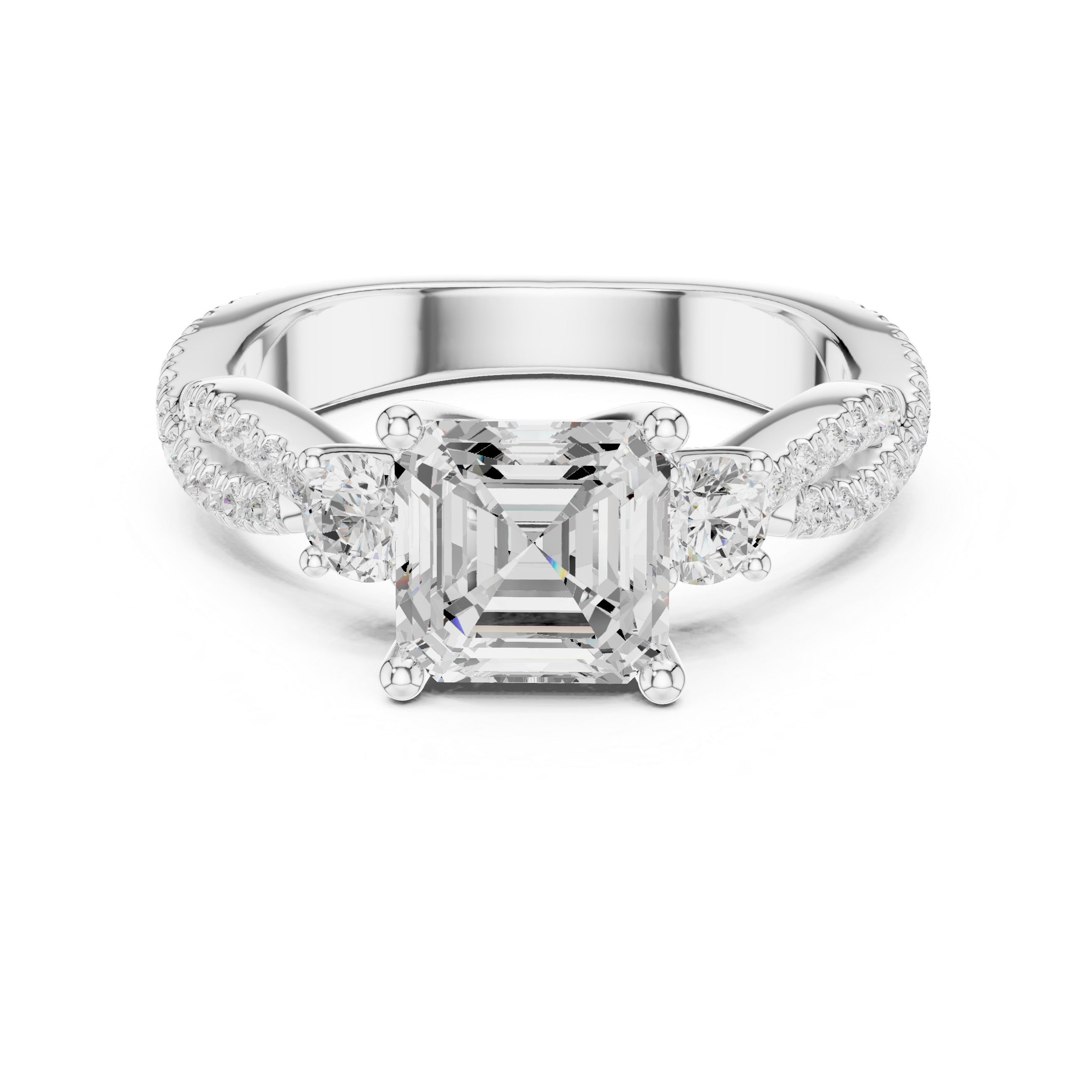 Twisted Pavé Asscher Cut Three Stone Engagement Ring
