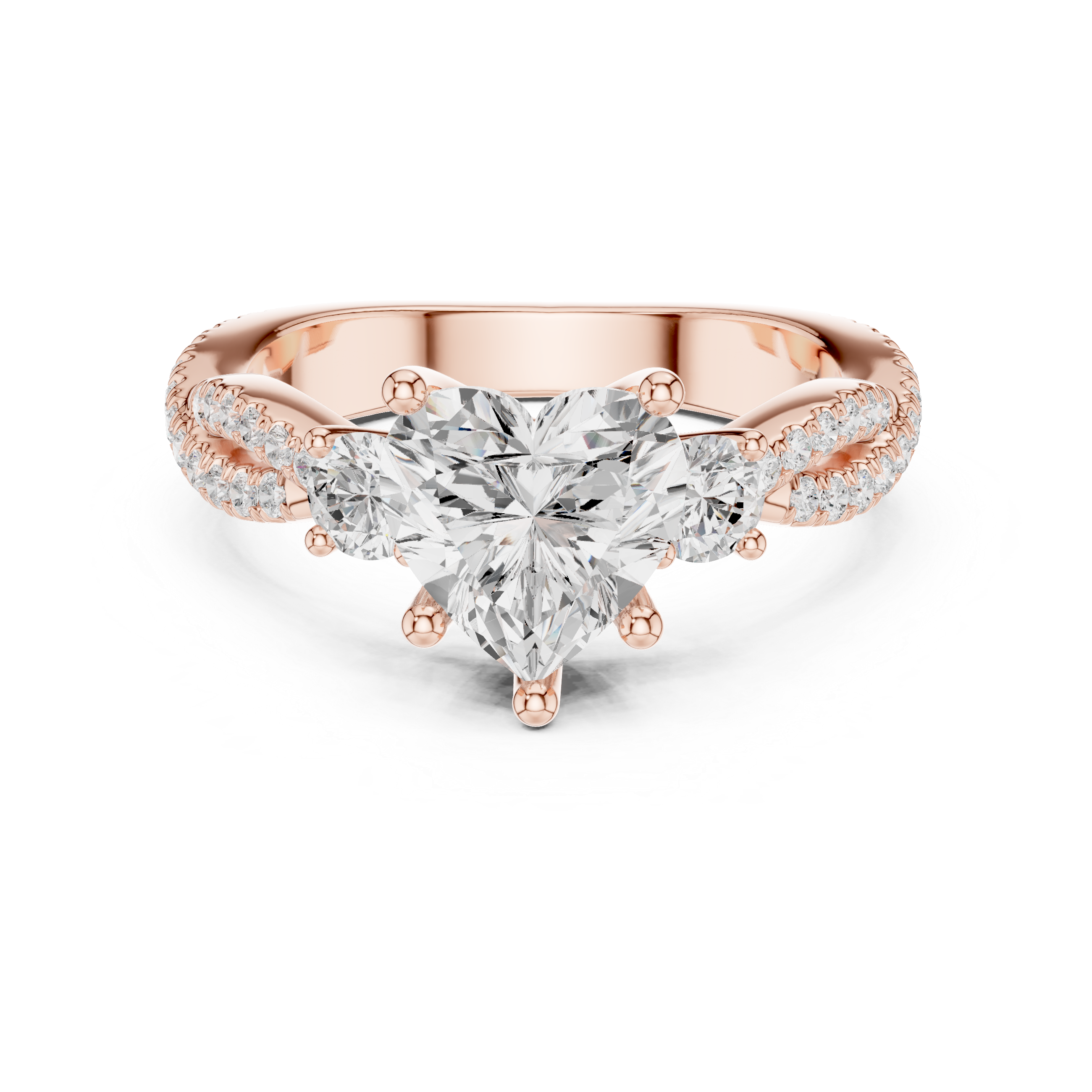 Twisted Pavé Heart Cut Three Stone Engagement Ring