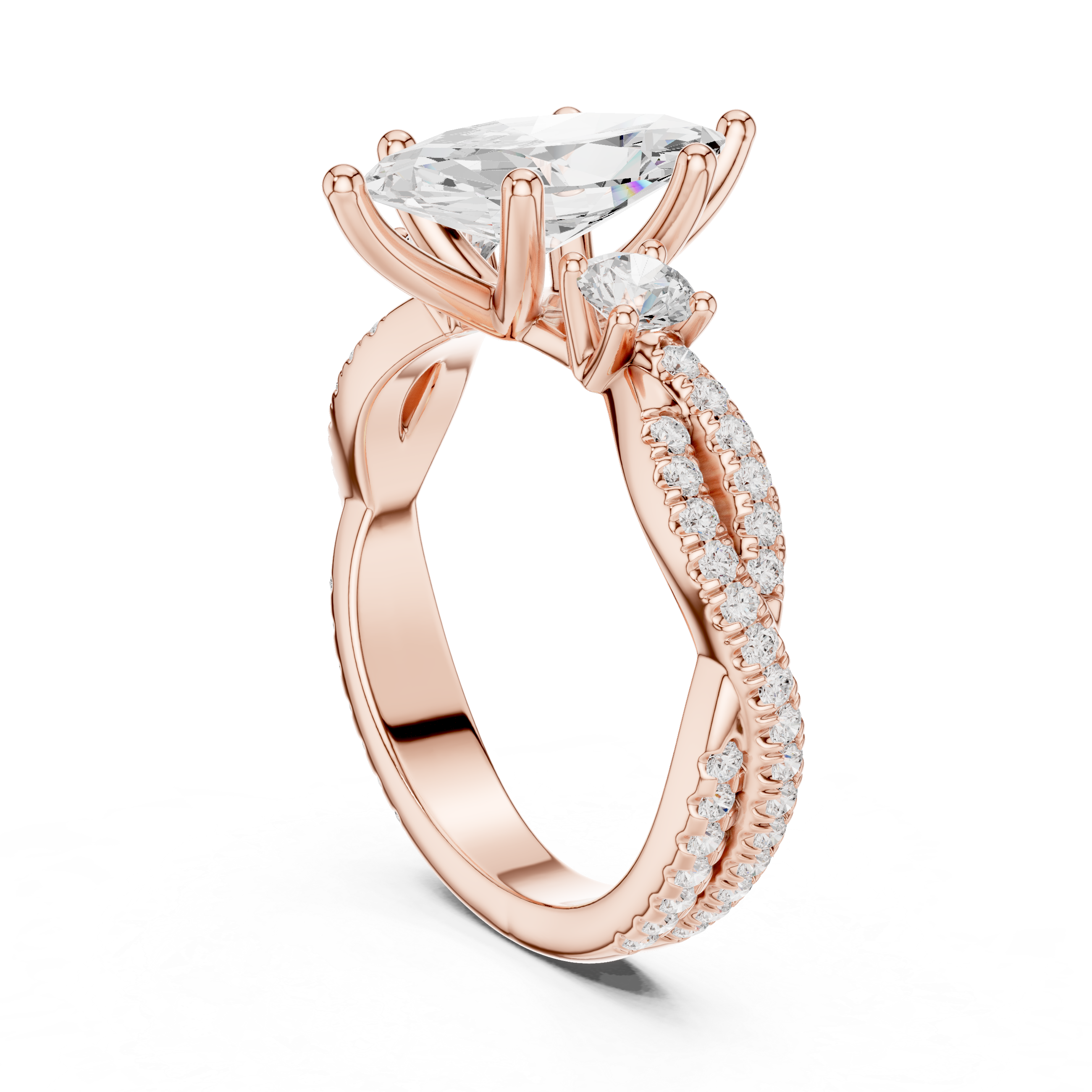 Twisted Pavé Marquise Cut Three Stone Engagement Ring