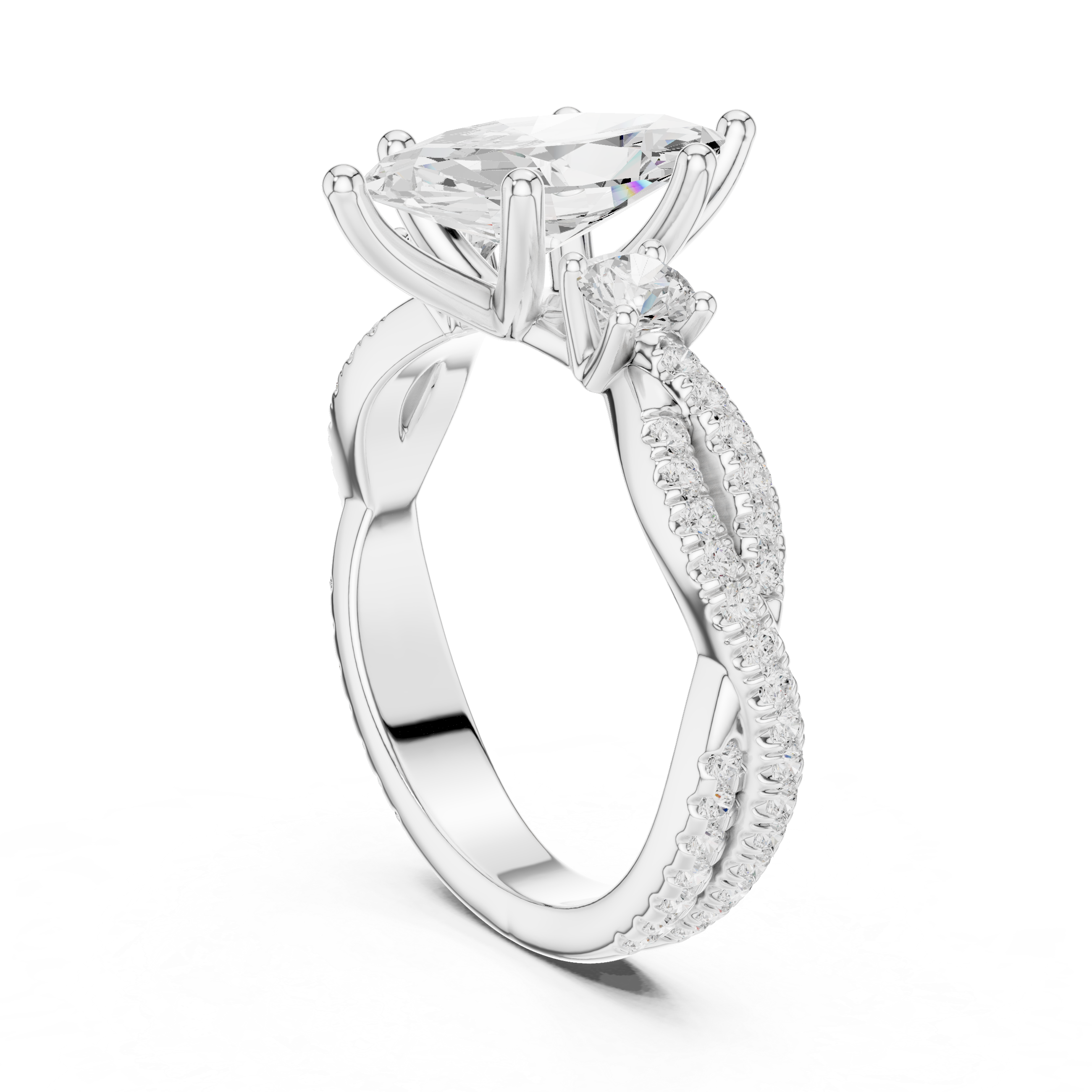 Twisted Pavé Marquise Cut Three Stone Engagement Ring