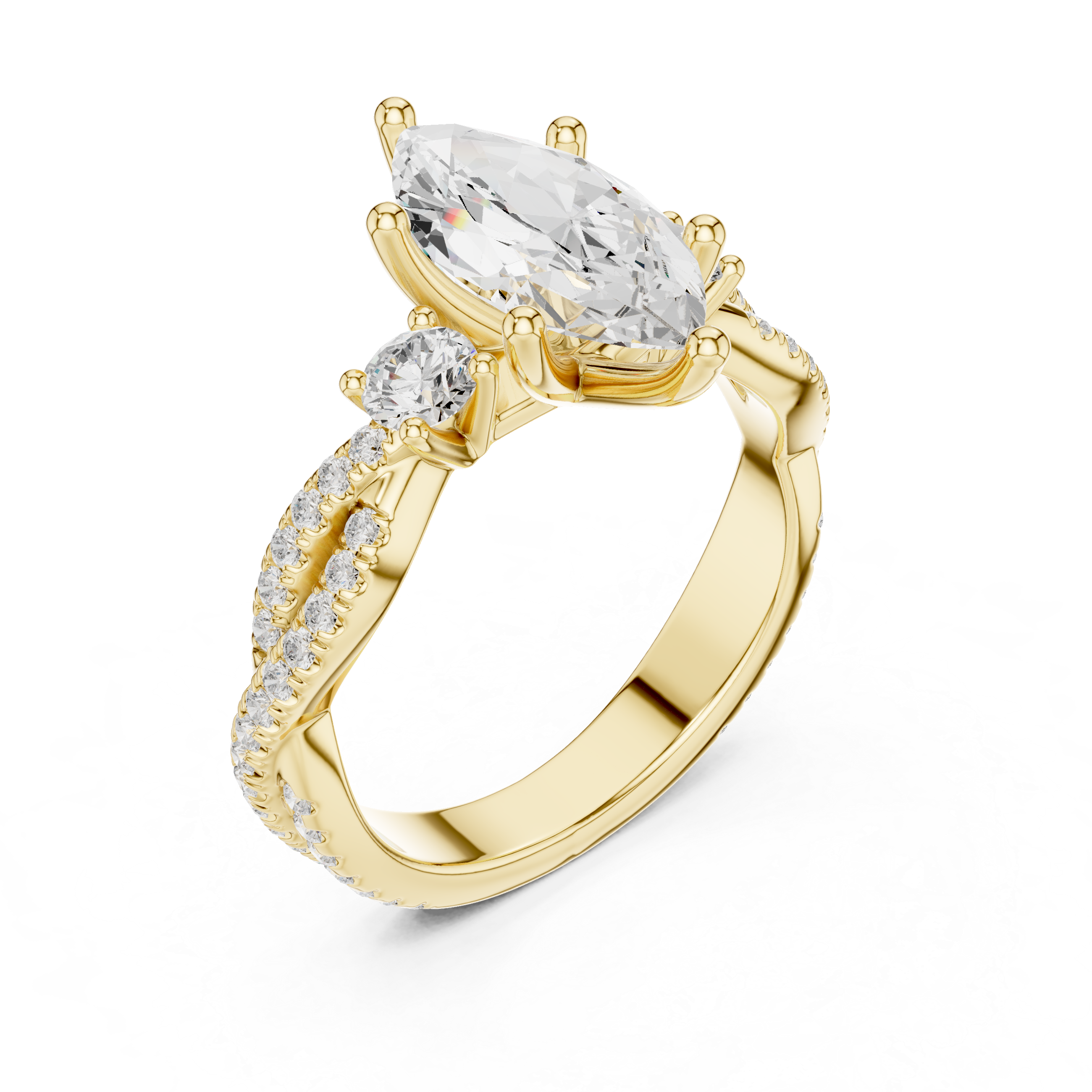 Twisted Pavé Marquise Cut Three Stone Engagement Ring