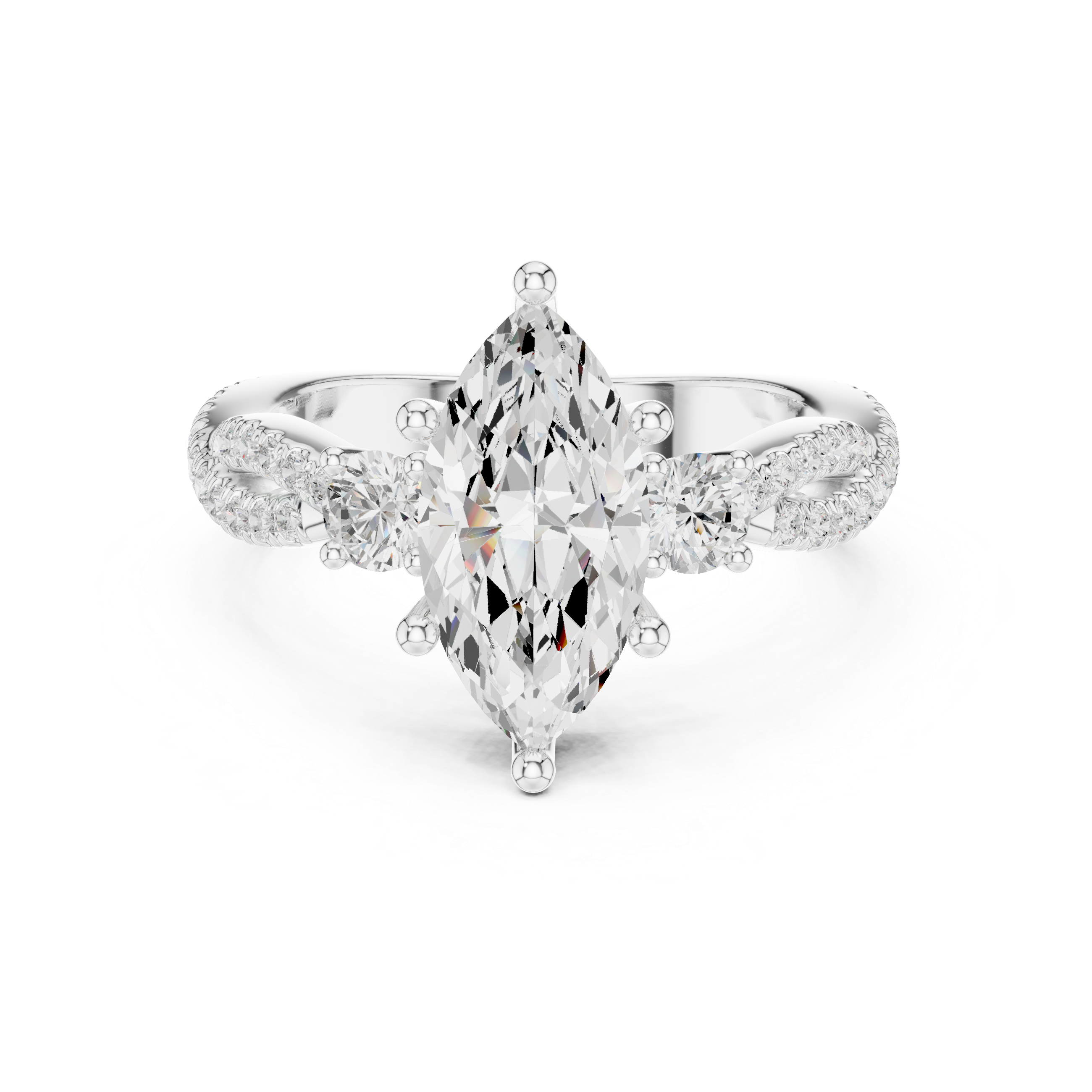 Twisted Pavé Marquise Cut Three Stone Engagement Ring