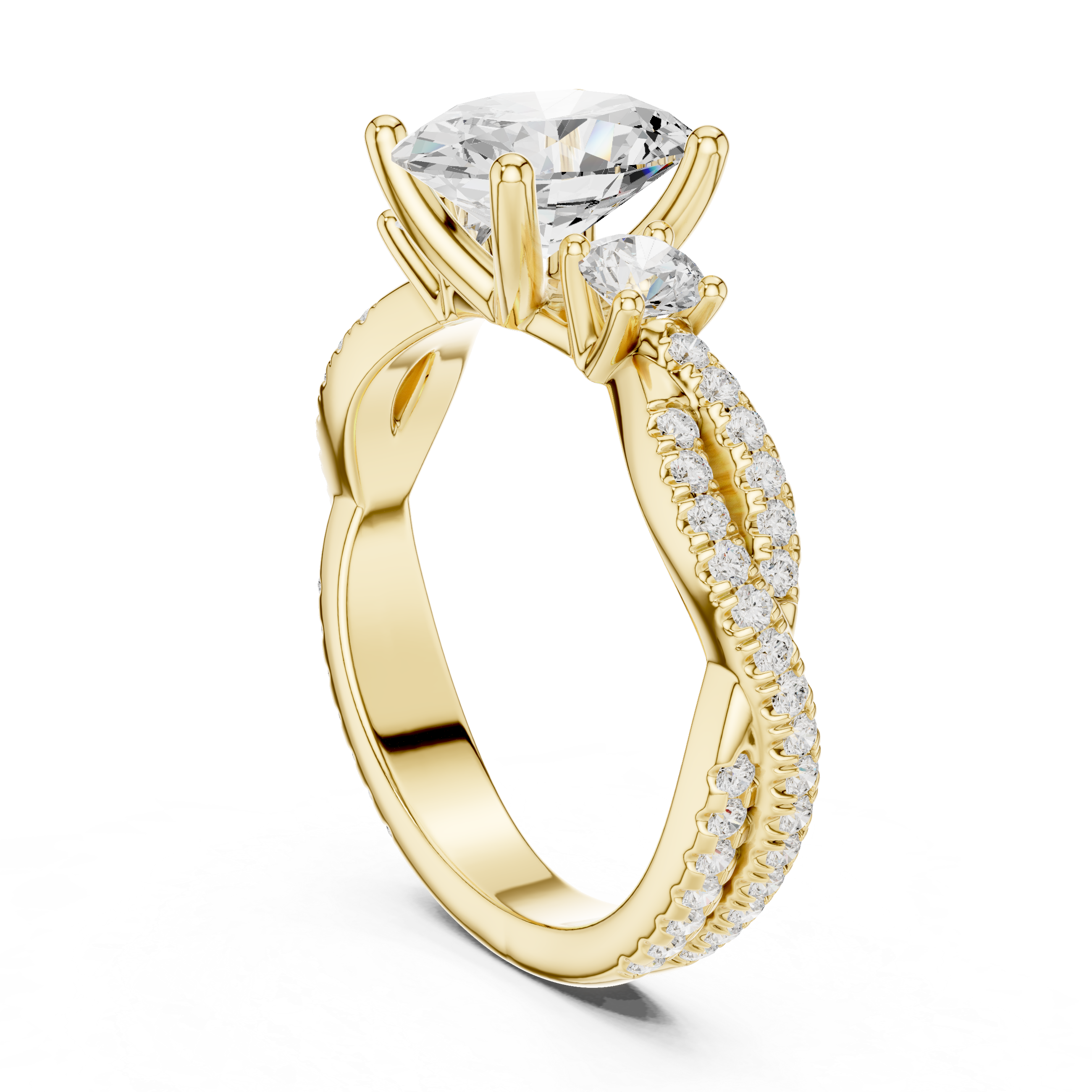 Twisted Pavé Oval Cut Three Stone Engagement Ring