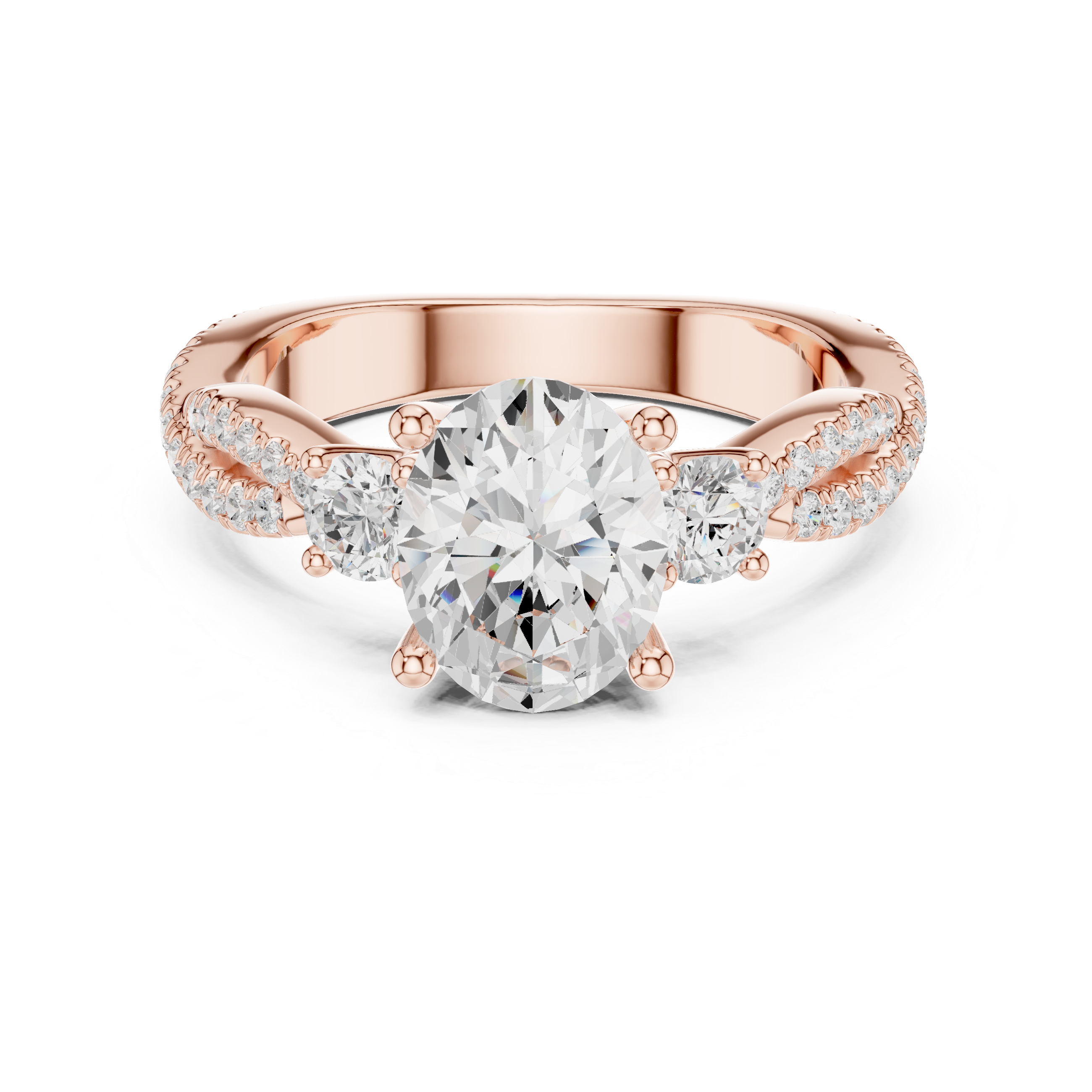Twisted Pavé Oval Cut Three Stone Engagement Ring