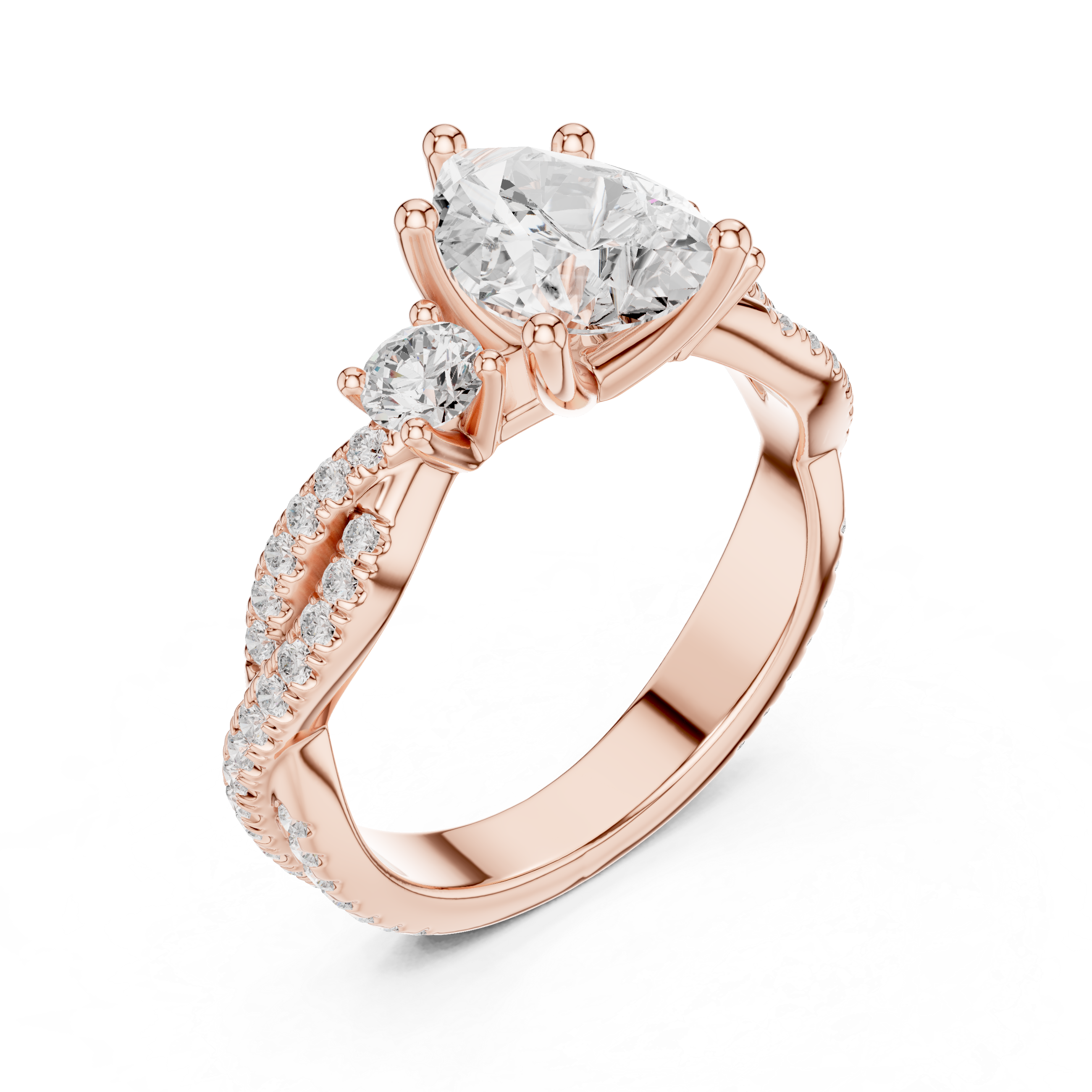 Twisted Pavé Pear Cut Three Stone Engagement Ring