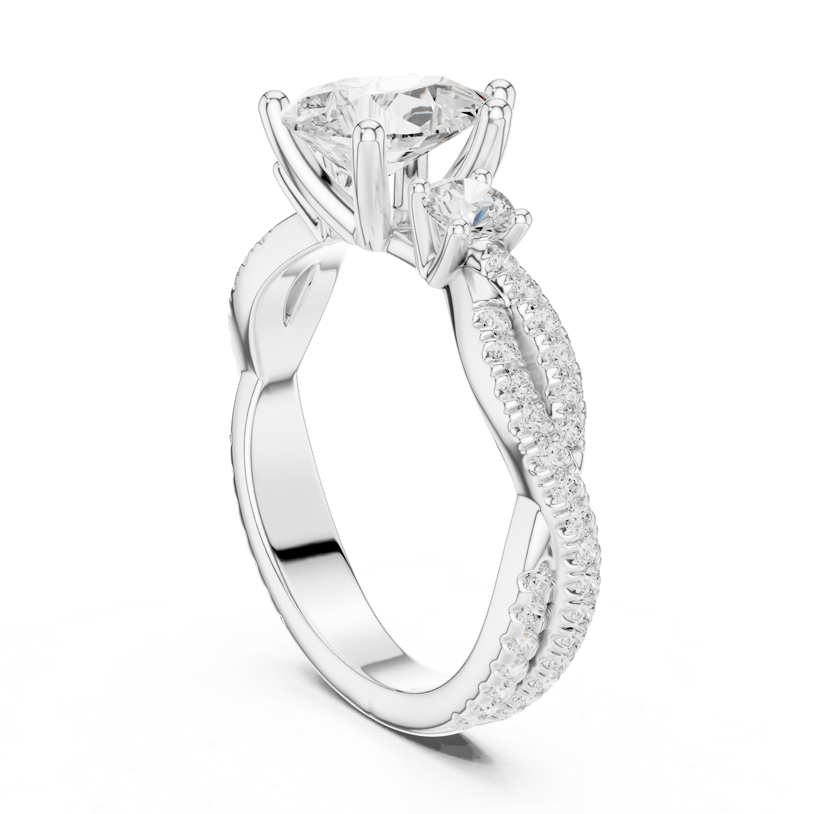 Twisted Pavé Pear Cut Three Stone Engagement Ring
