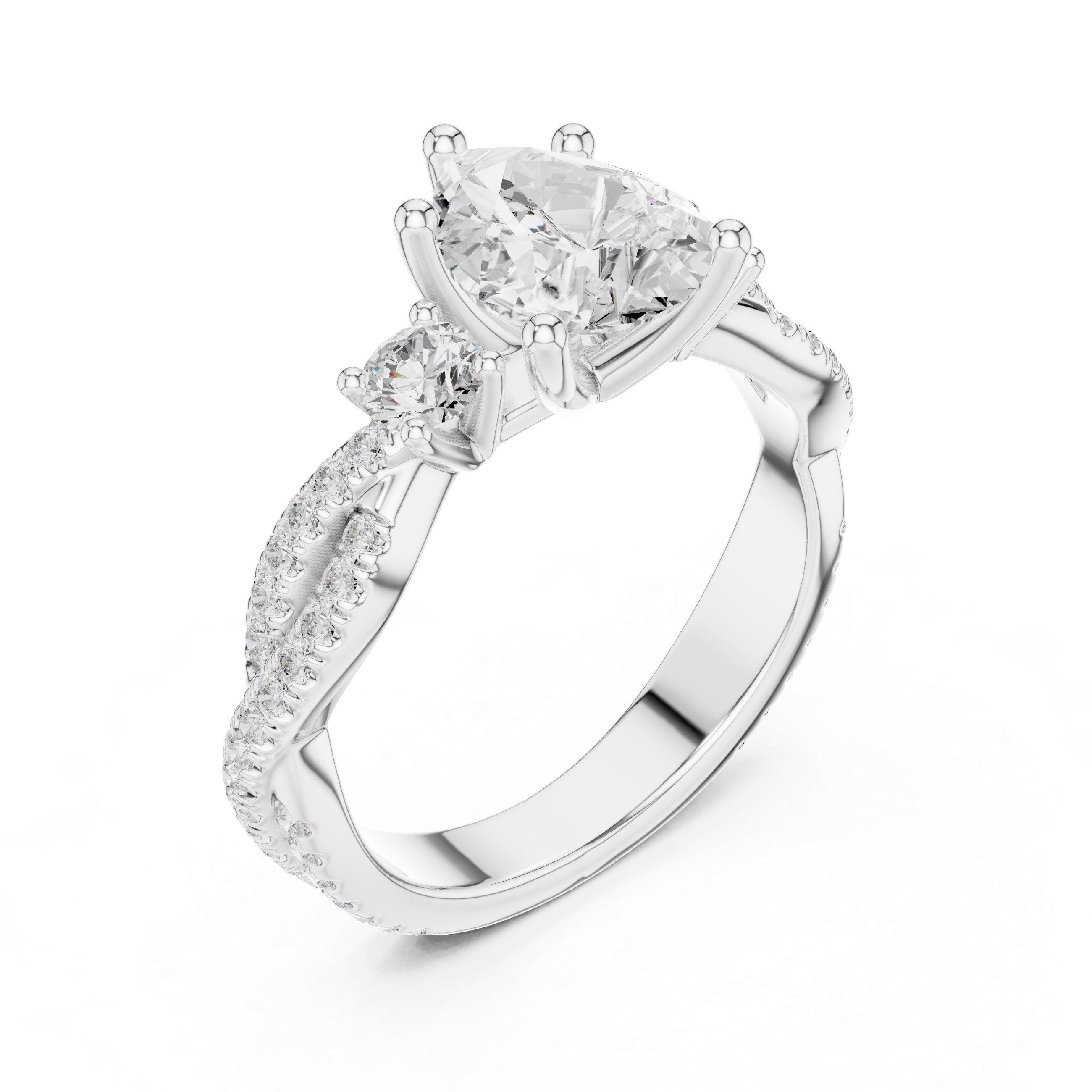 Twisted Pavé Pear Cut Three Stone Engagement Ring