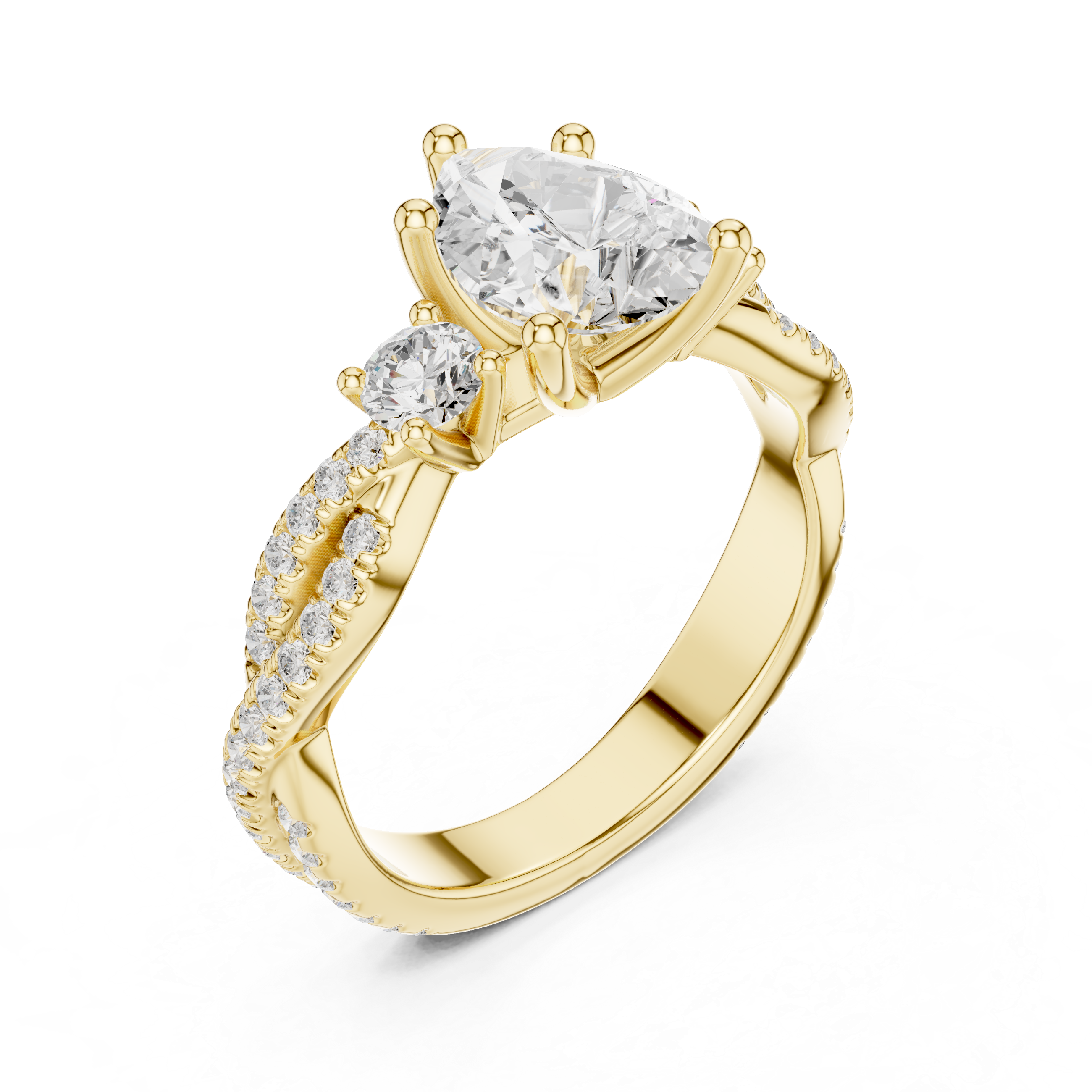 Twisted Pavé Pear Cut Three Stone Engagement Ring