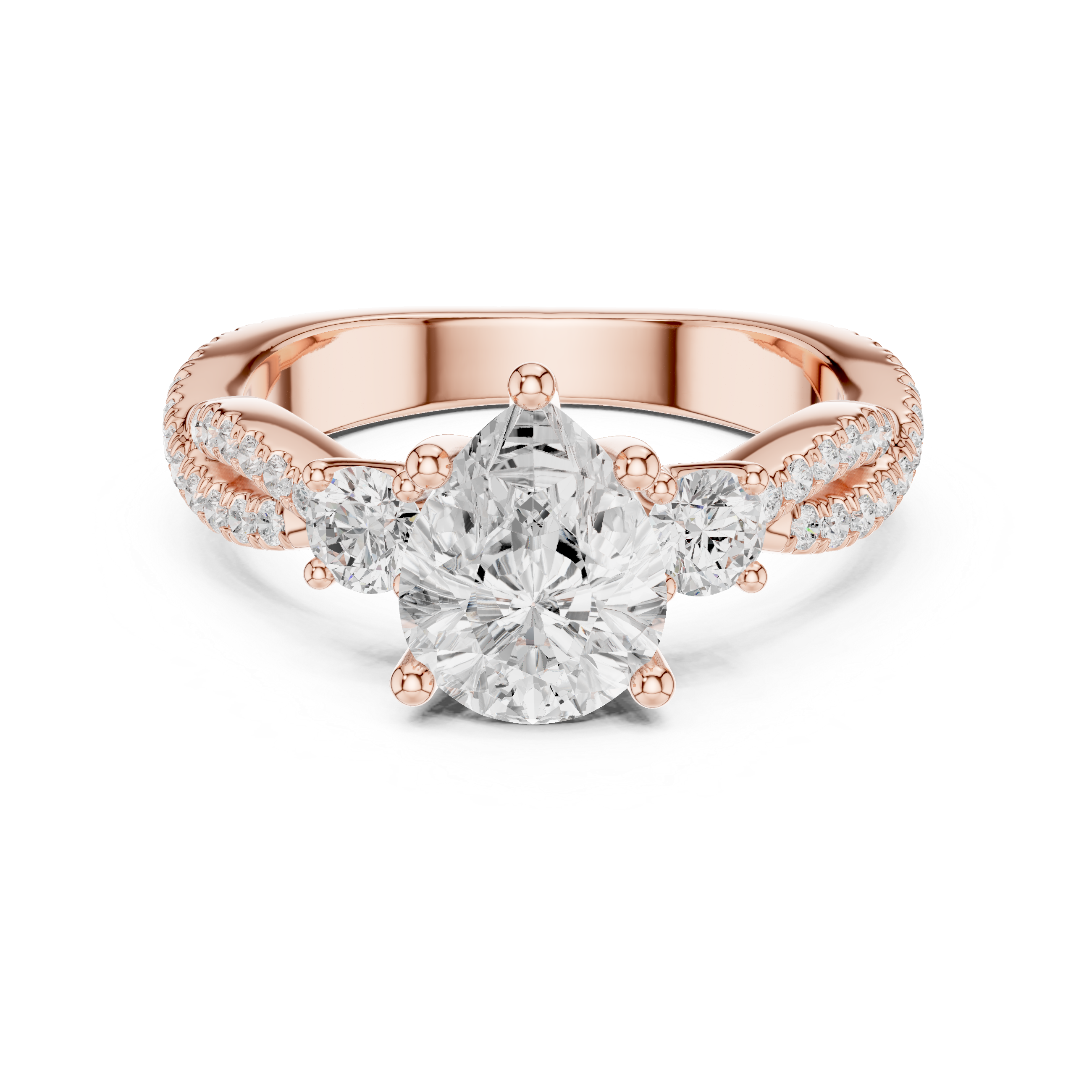 Twisted Pavé Pear Cut Three Stone Engagement Ring
