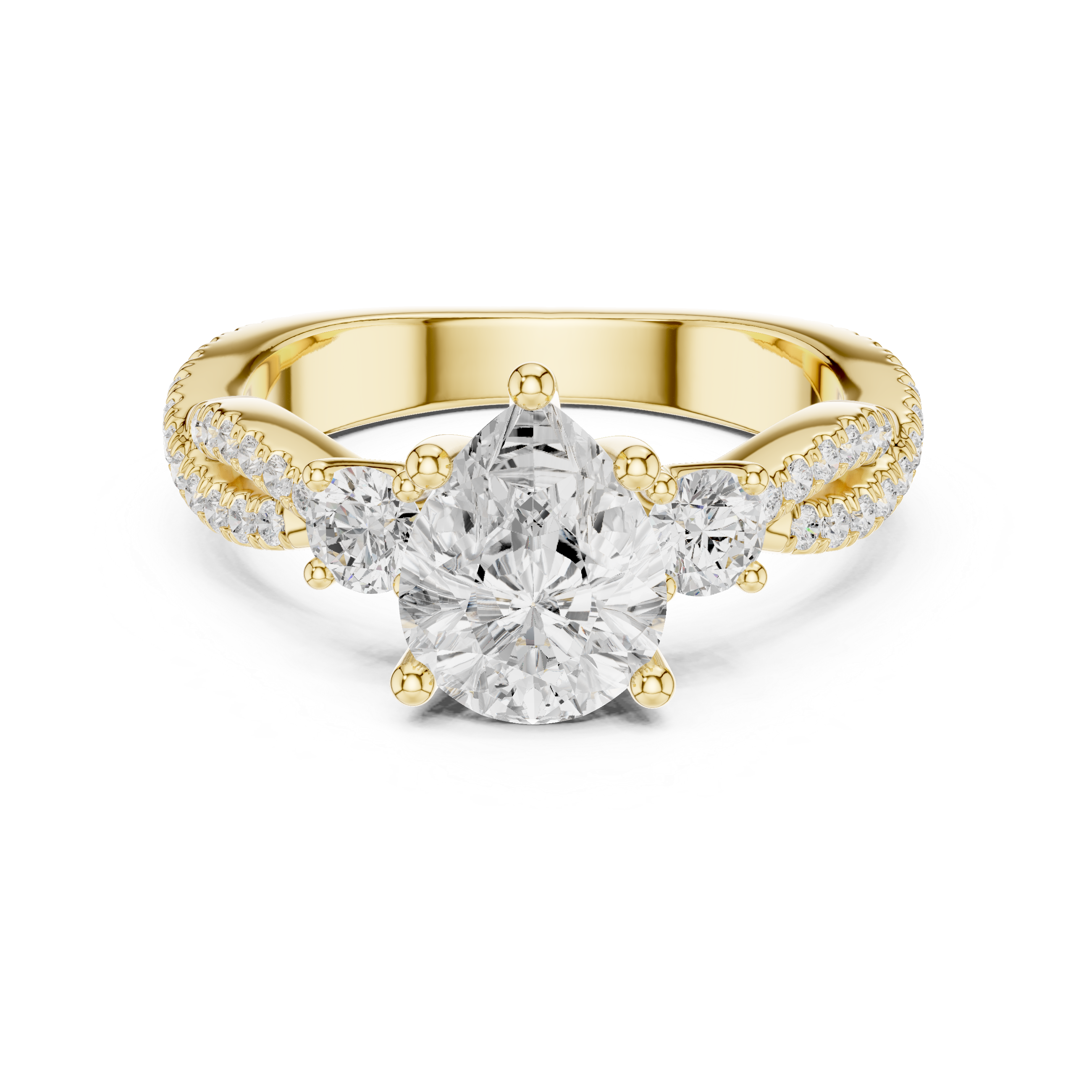 Twisted Pavé Pear Cut Three Stone Engagement Ring