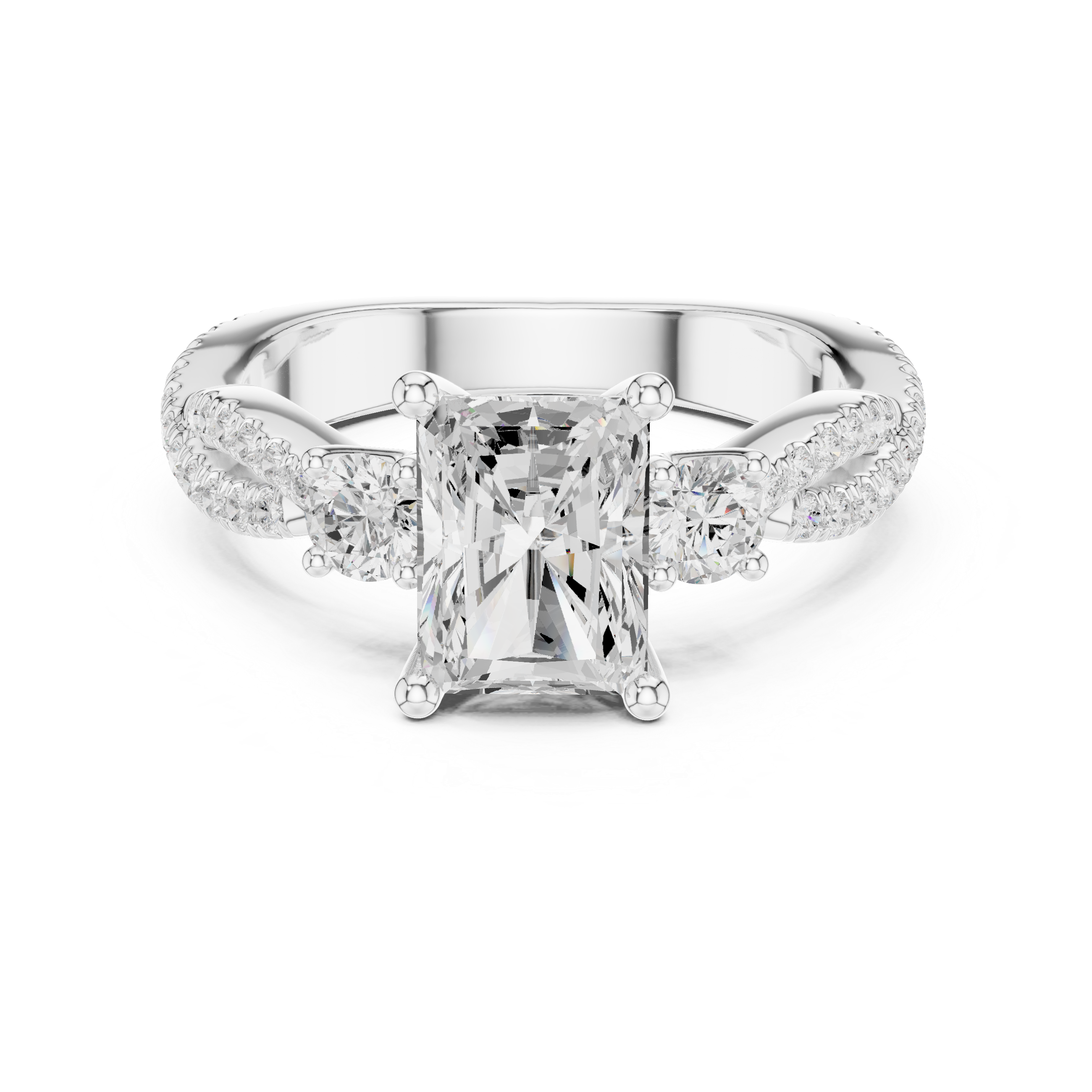 Twisted Pavé Emerald Cut Three Stone Engagement Ring