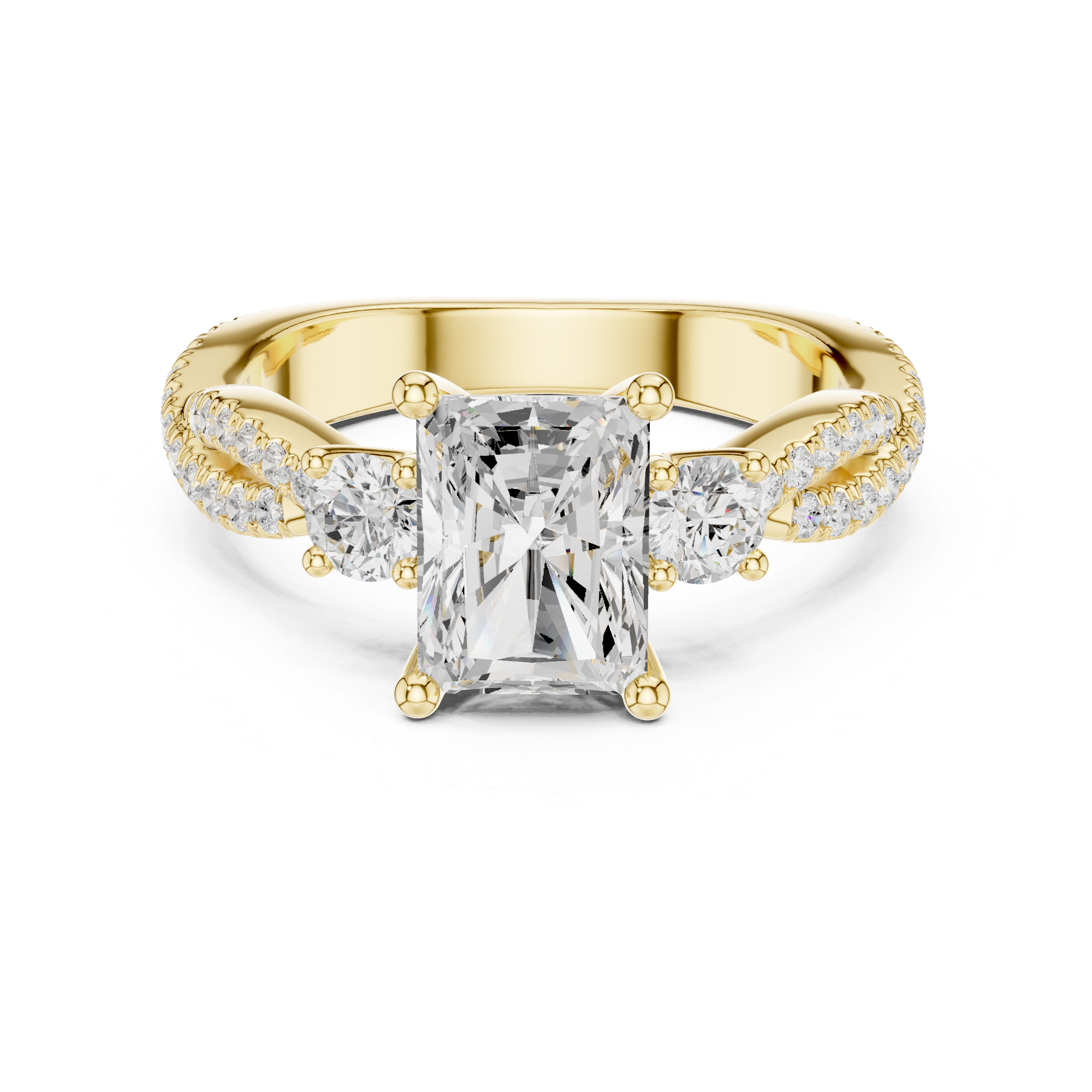 Twisted Pavé Emerald Cut Three Stone Engagement Ring