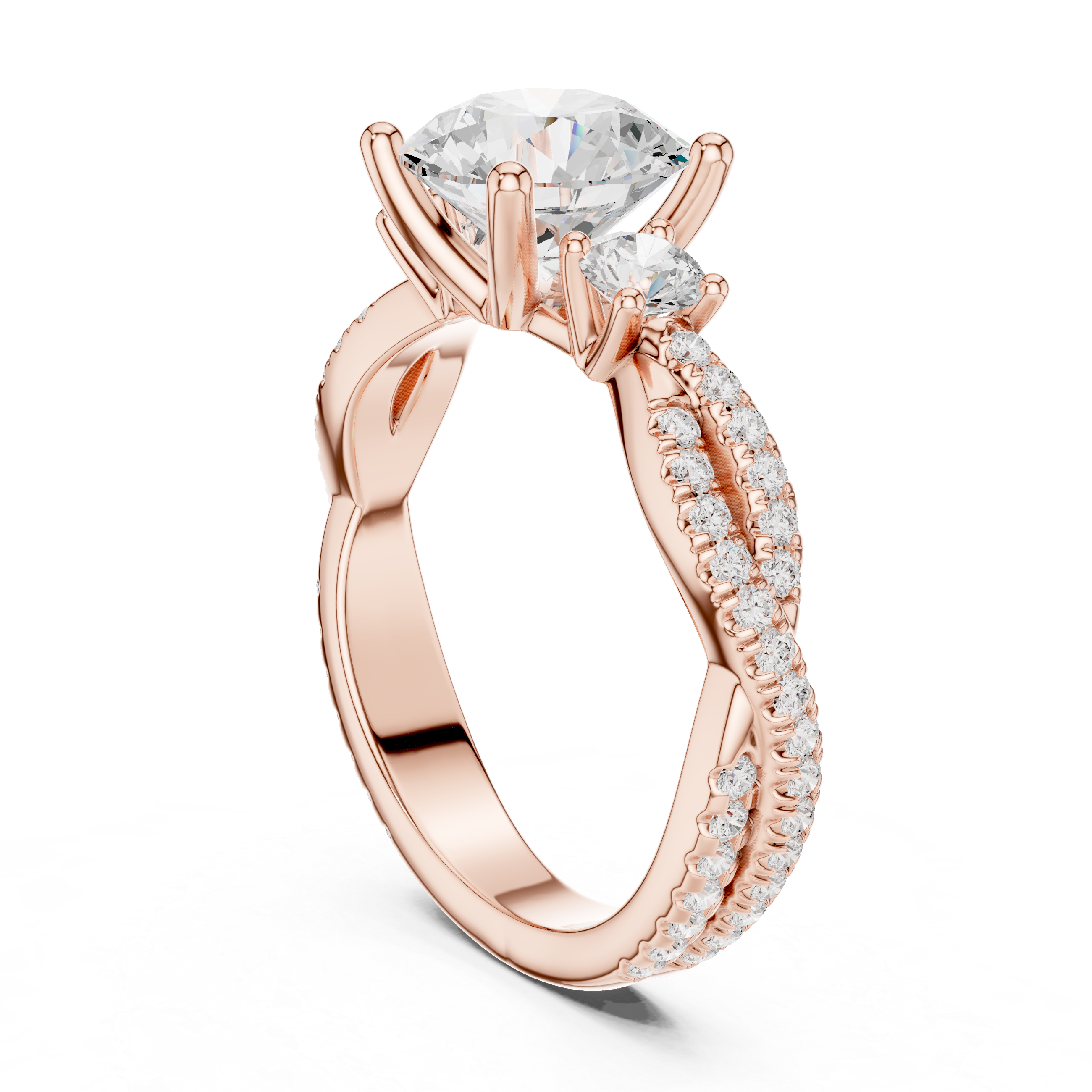 Twisted Pavé Round Cut Three Stone Engagement Ring