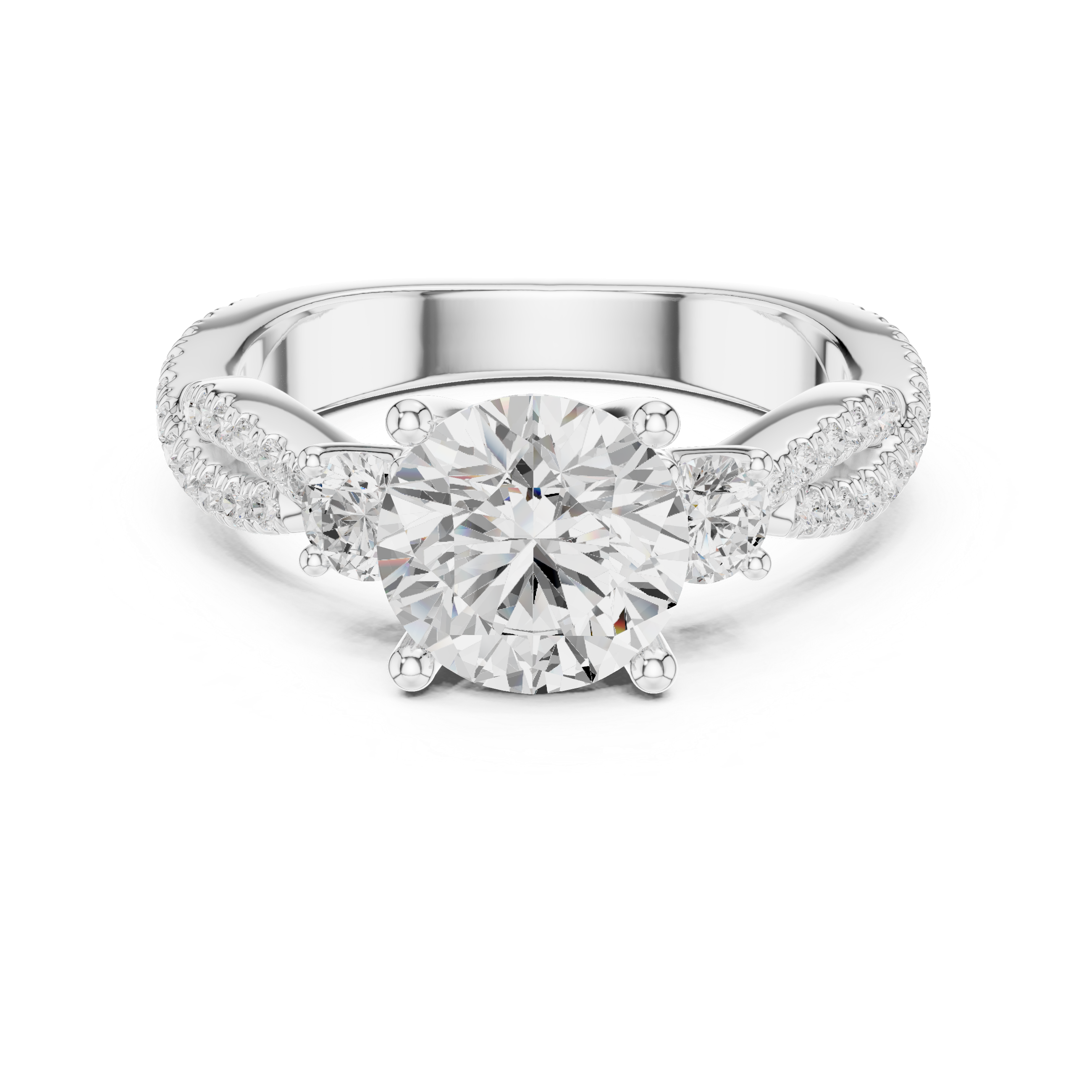 Twisted Pavé Round Cut Three Stone Engagement Ring