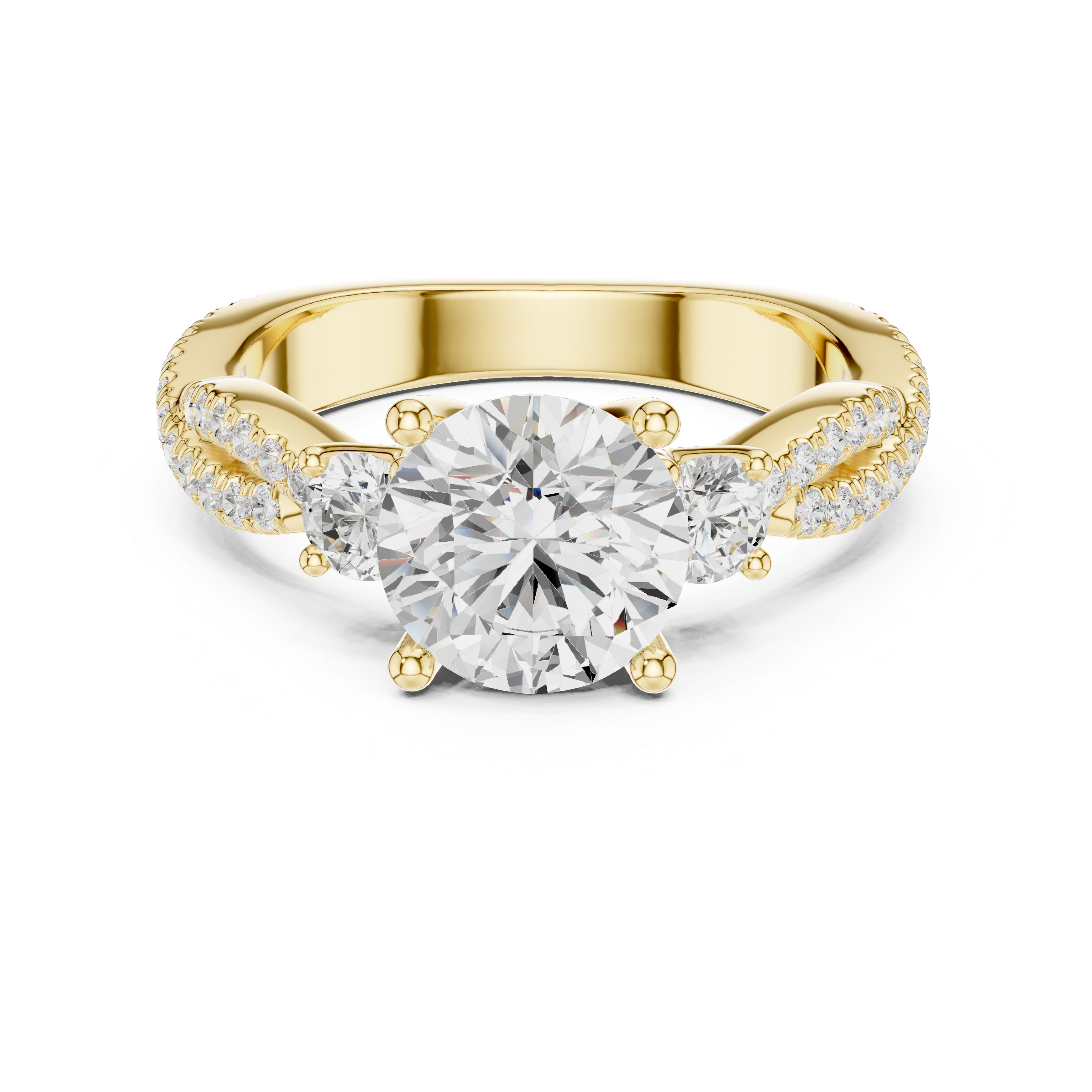 Twisted Pavé Round Cut Three Stone Engagement Ring