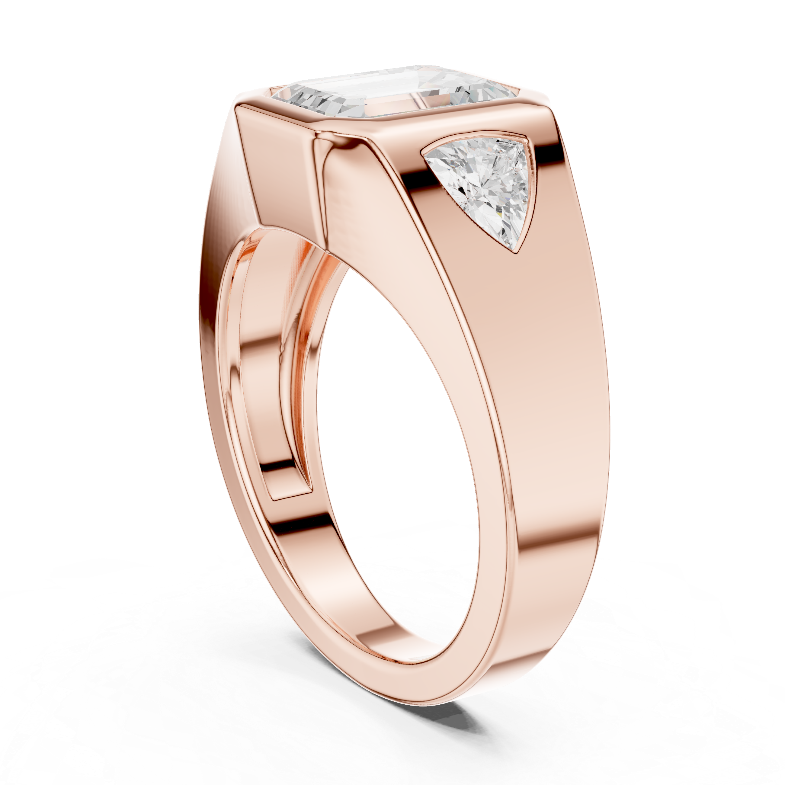 Emerald-Cut Three-Stone Signet Ring with Trillion Side Stones
