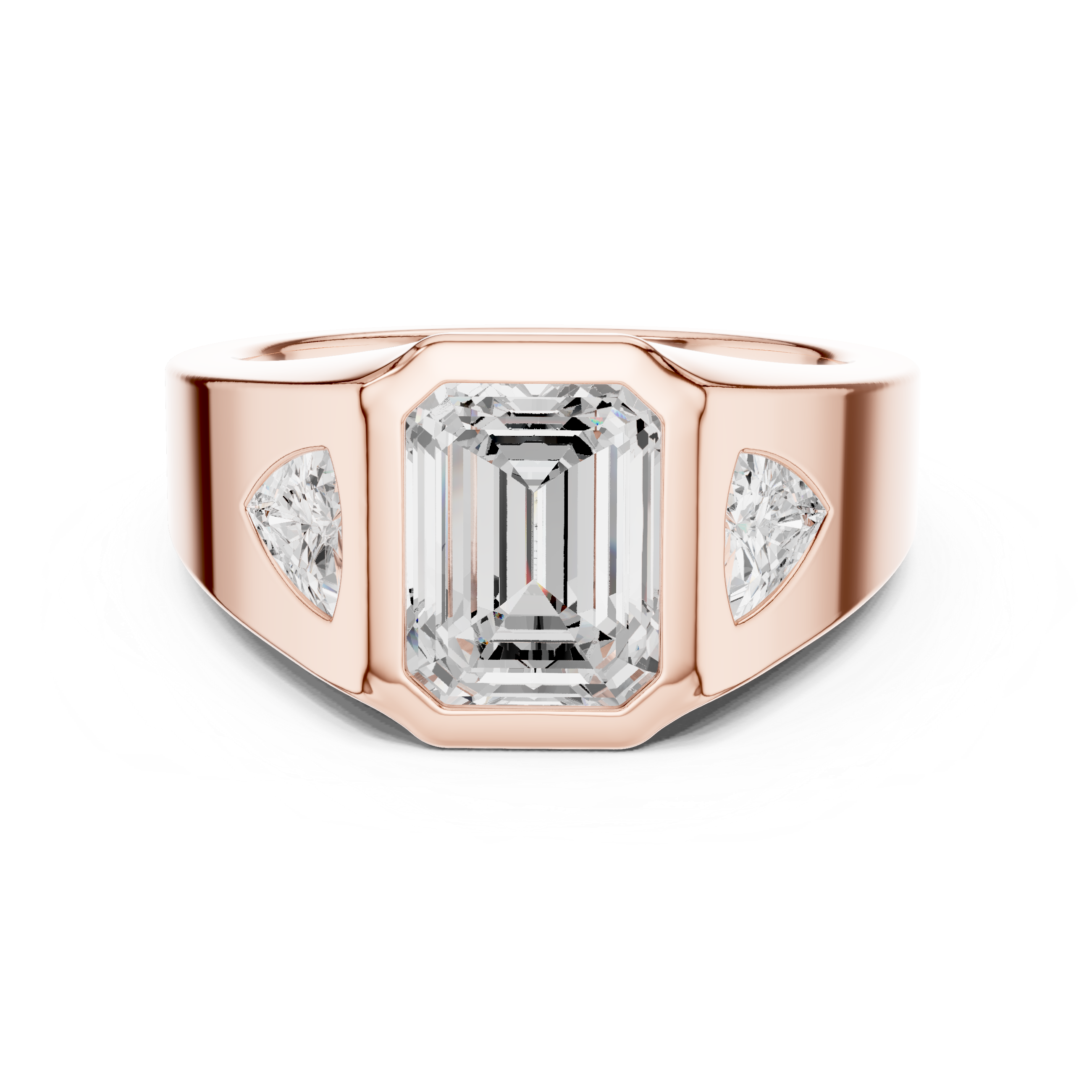 Emerald-Cut Three-Stone Signet Ring with Trillion Side Stones
