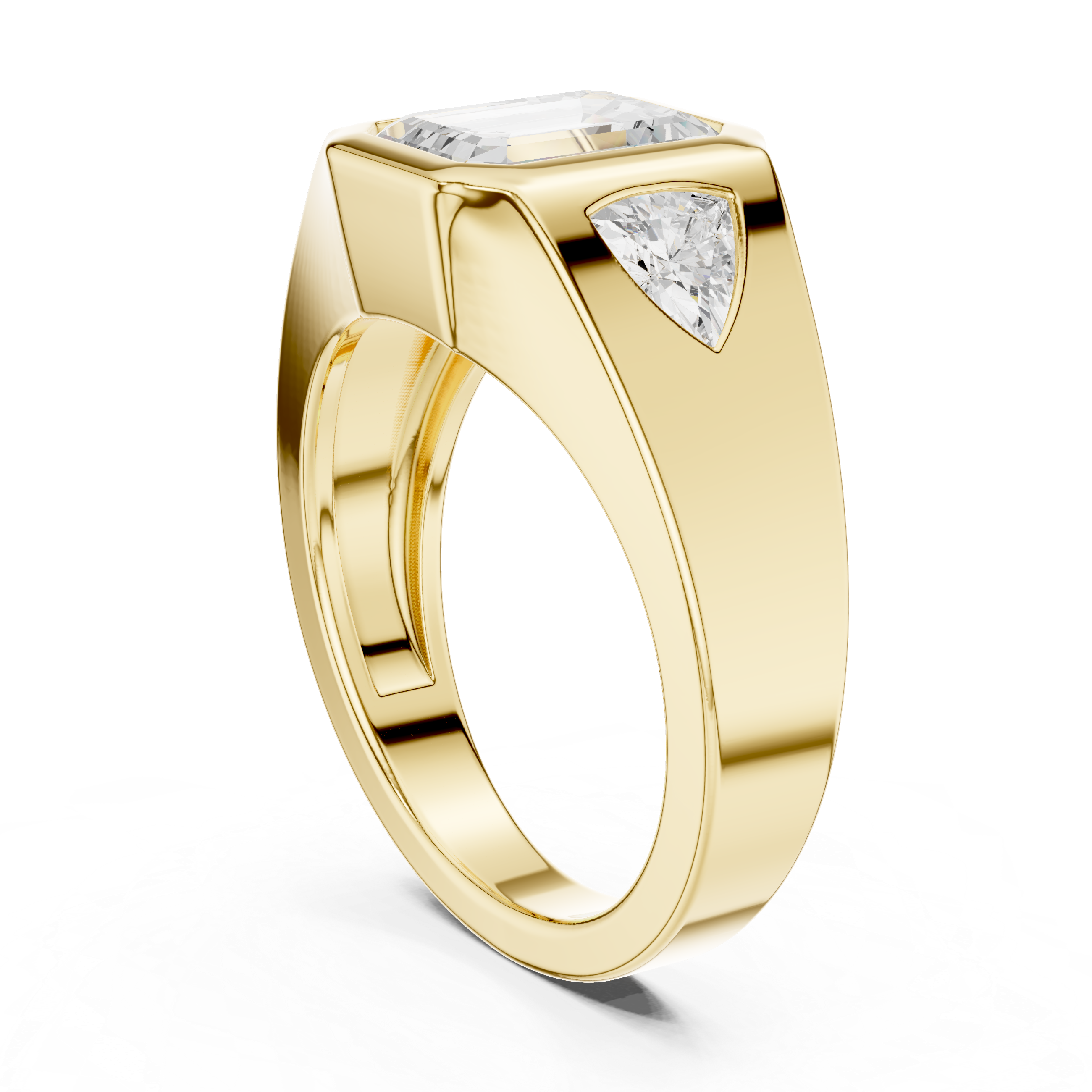 Emerald-Cut Three-Stone Signet Ring with Trillion Side Stones
