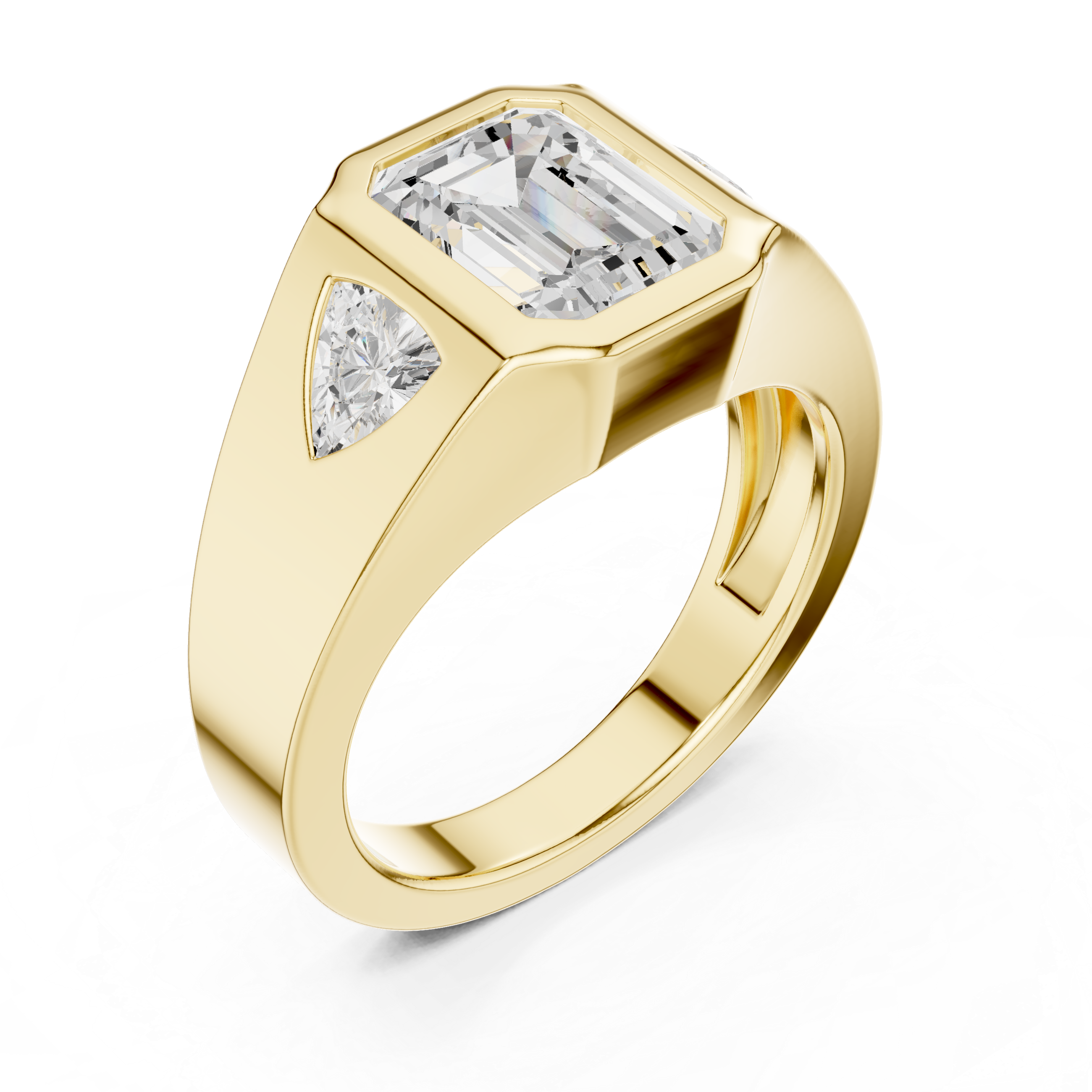 Emerald-Cut Three-Stone Signet Ring with Trillion Side Stones