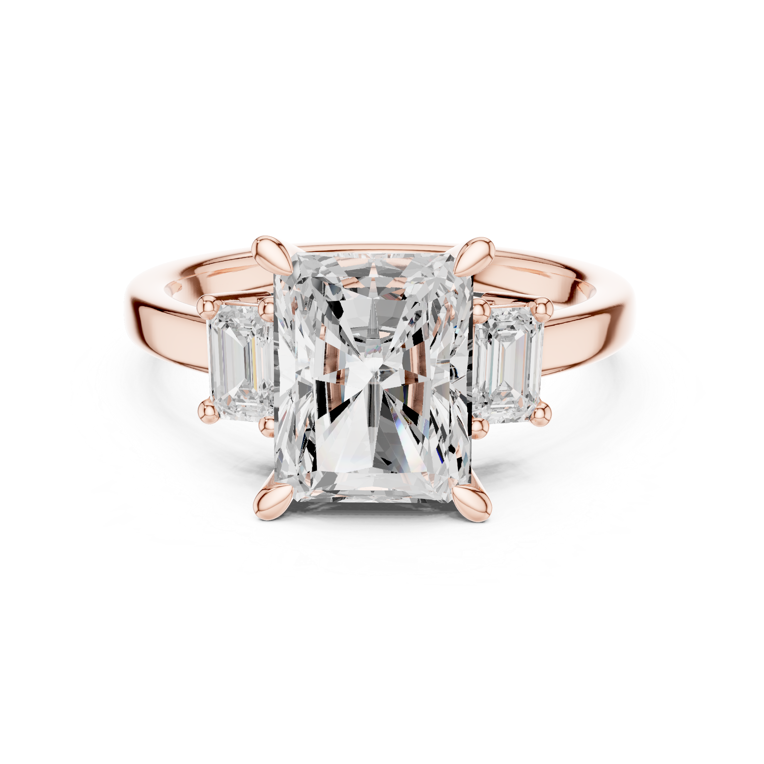 Radiant-Cut Three-Stone Ring with Emerald-Cut Side Stones
