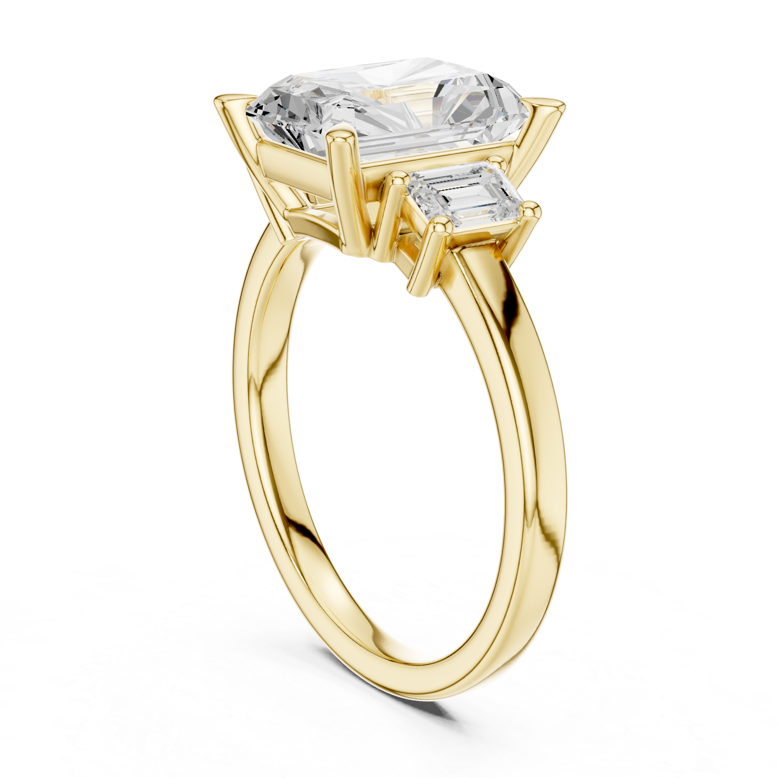 Radiant-Cut Three-Stone Ring with Emerald-Cut Side Stones