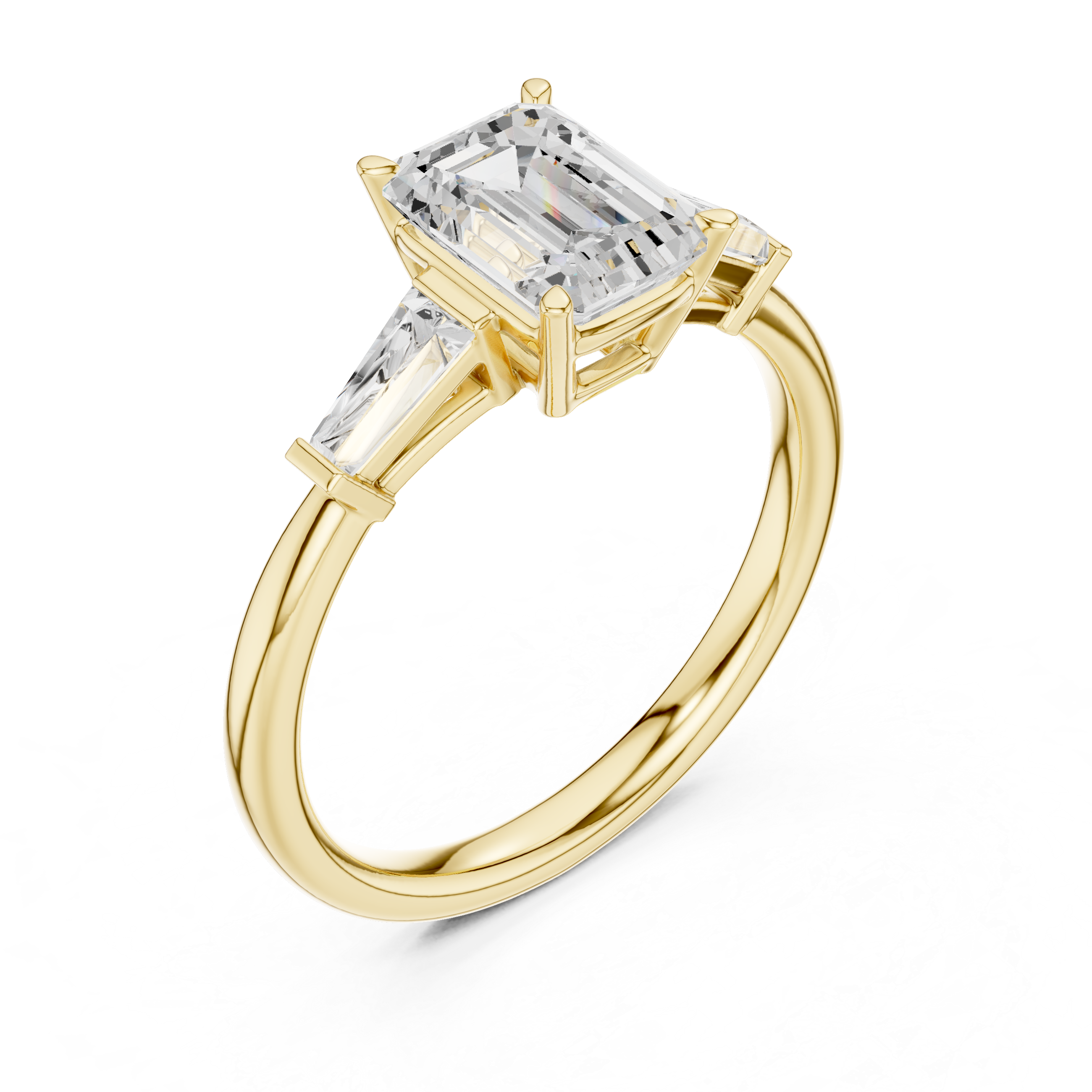 Emerald Cut Three Stone Engagement Ring with Tapered Baguette Side Diamonds