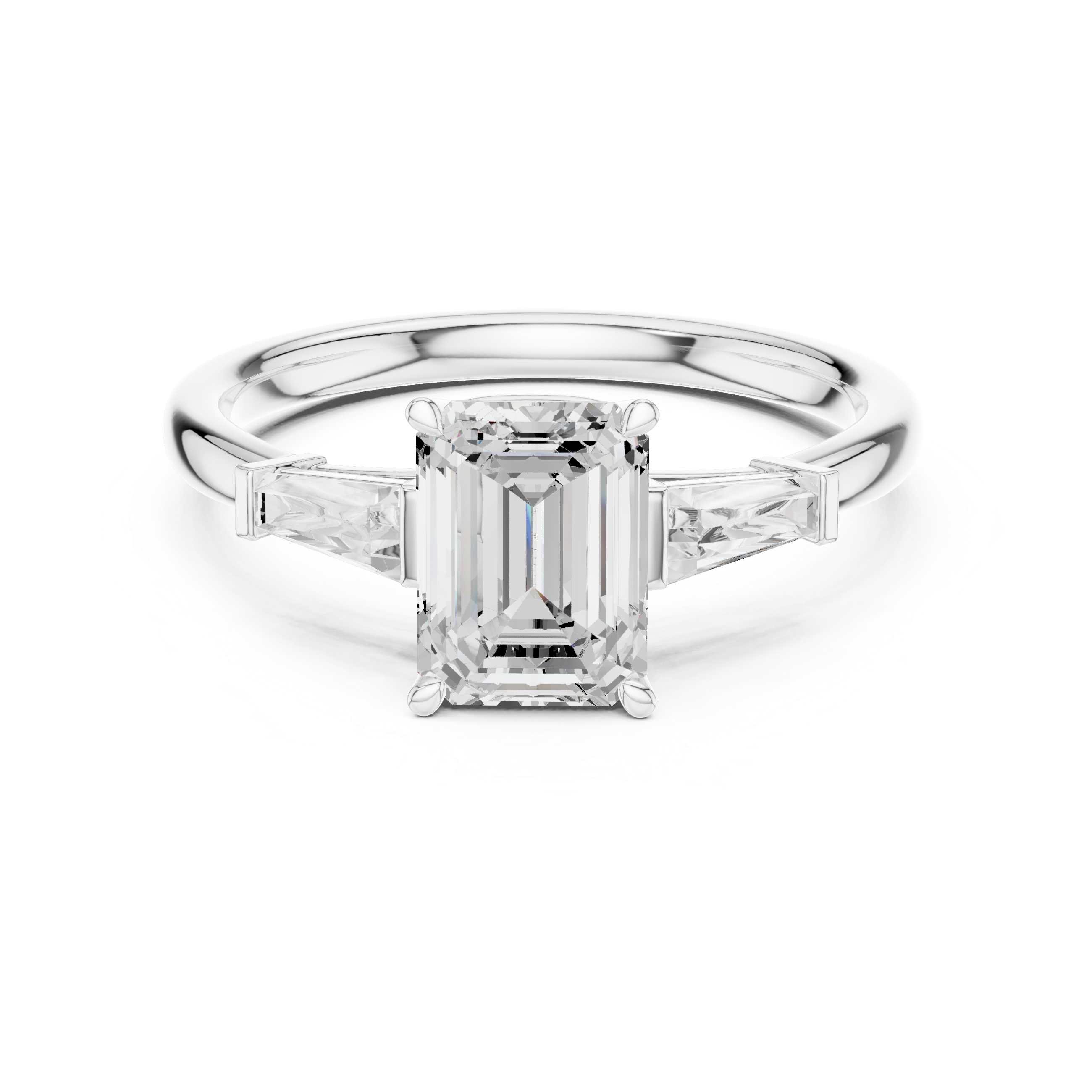 Emerald Cut Three Stone Engagement Ring with Tapered Baguette Side Diamonds