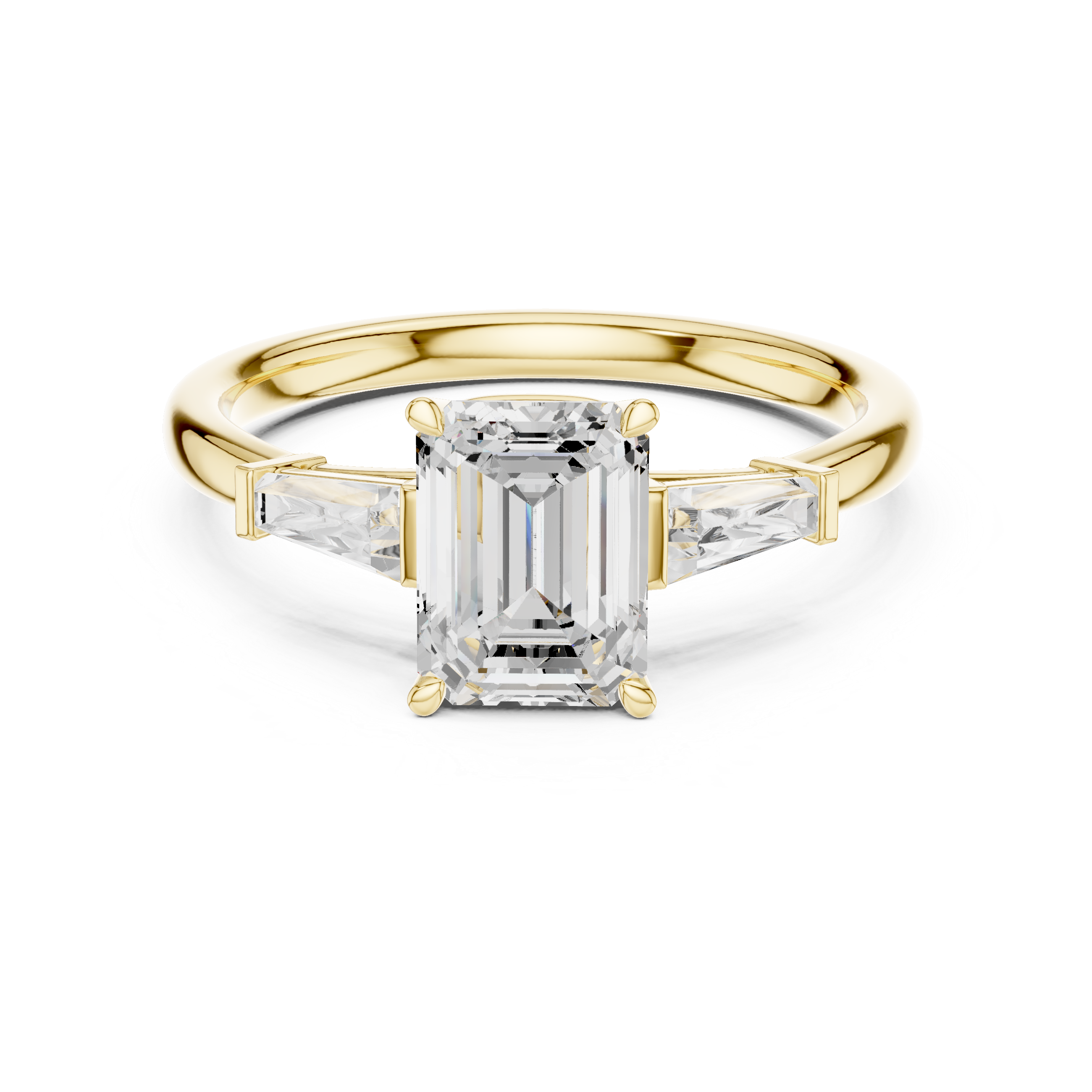 Emerald Cut Three Stone Engagement Ring with Tapered Baguette Side Diamonds