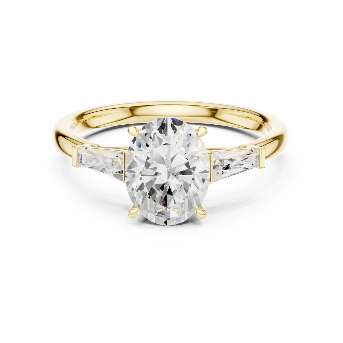 Oval-Cut Three-Stone Ring with Tapered Baguette Side Stones