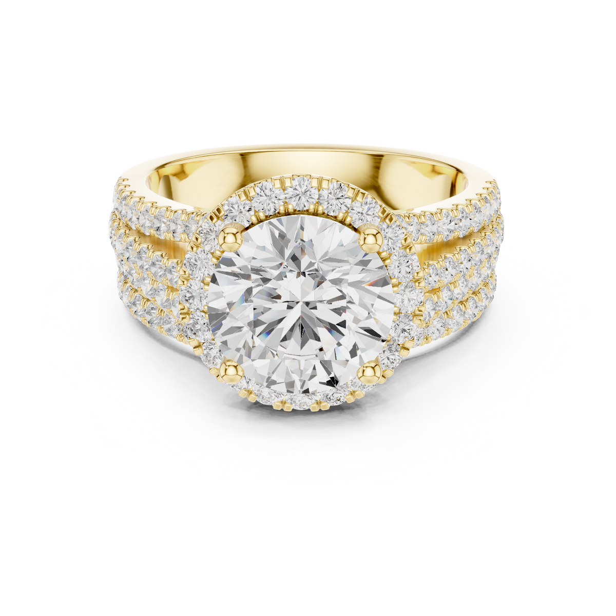 Round-Cut Halo Split-Shank Statement Ring