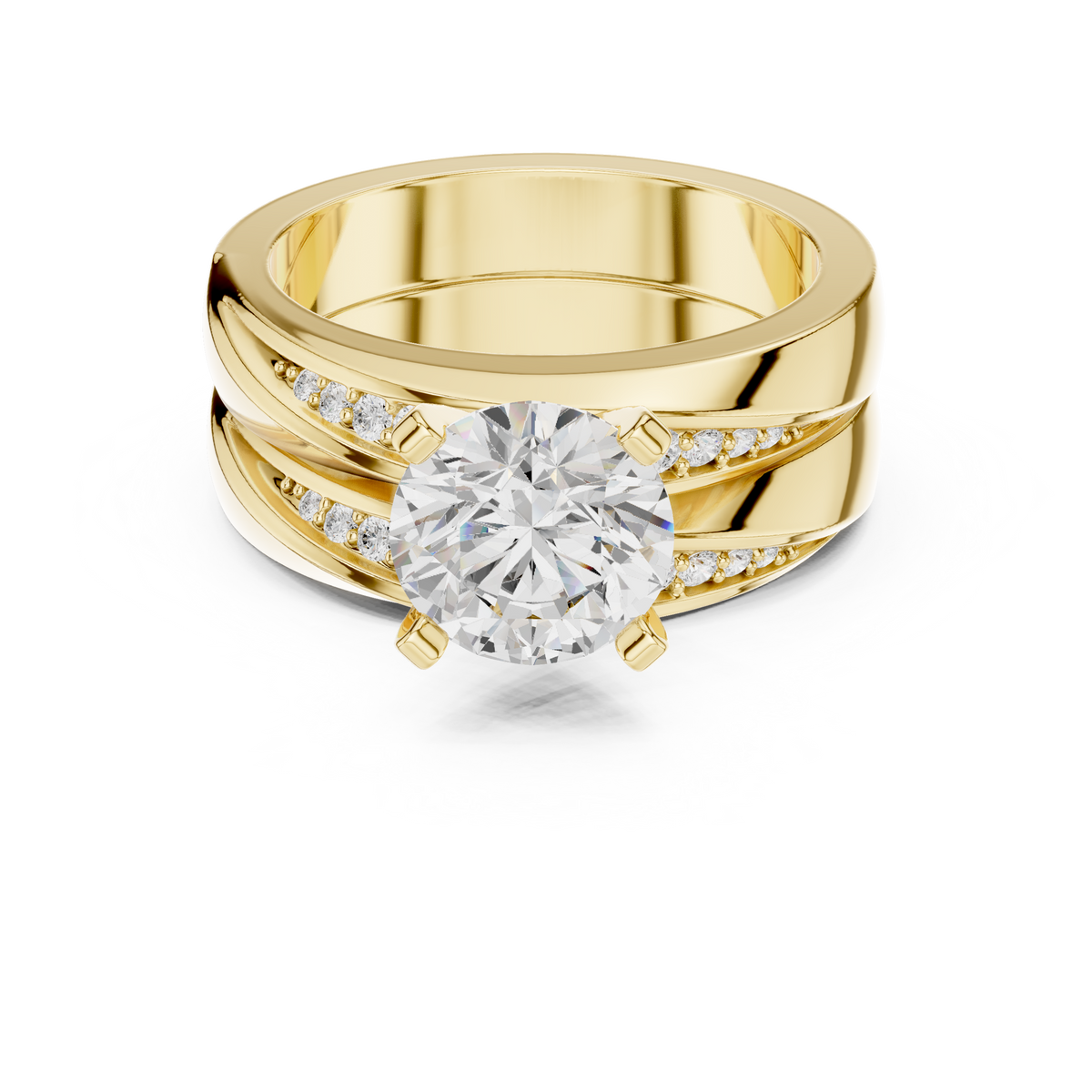 Round-Cut Two-Piece Curved Channel Accent Bridal Ring Set