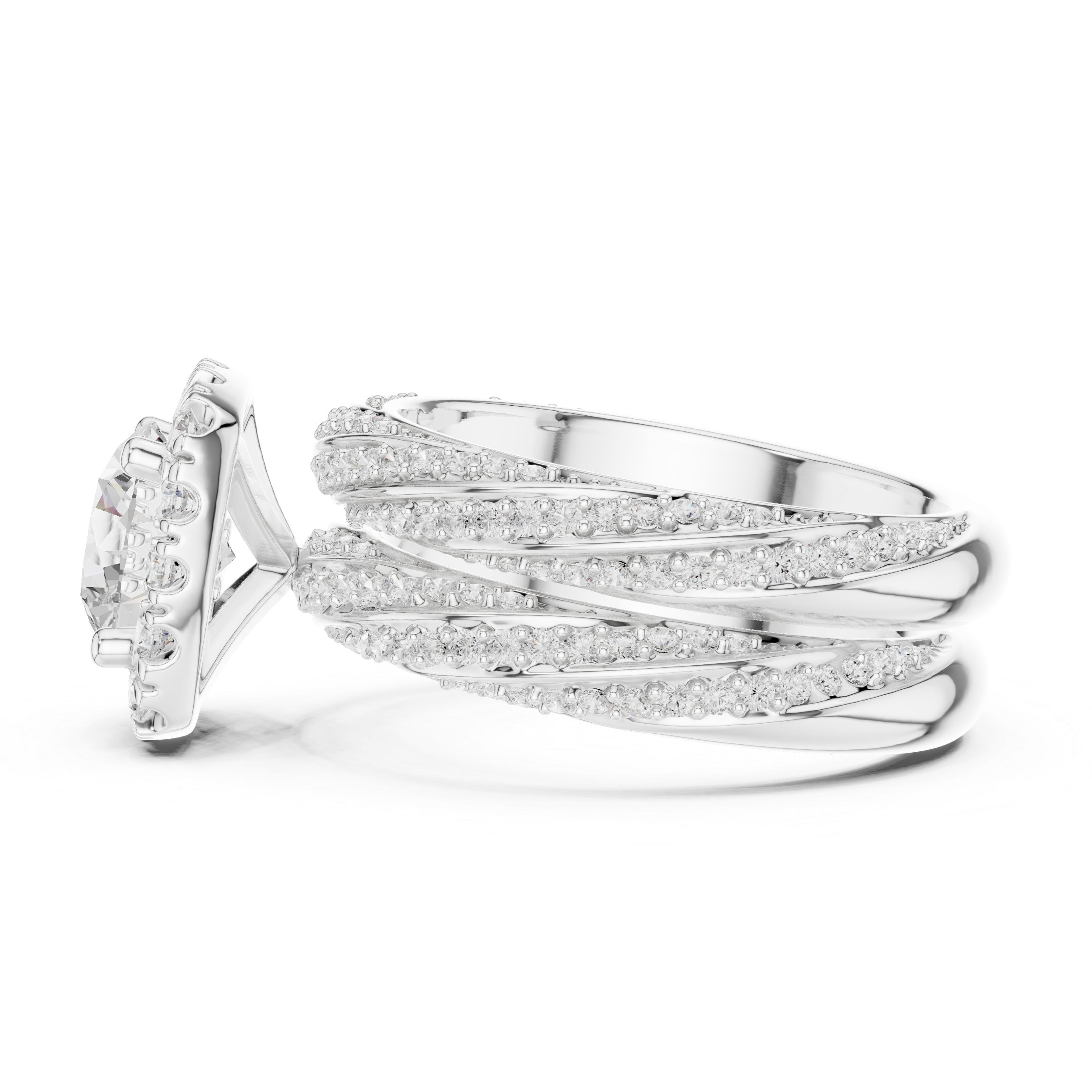 Round-Cut Halo Three-Piece Twisted Bridal Ring Set