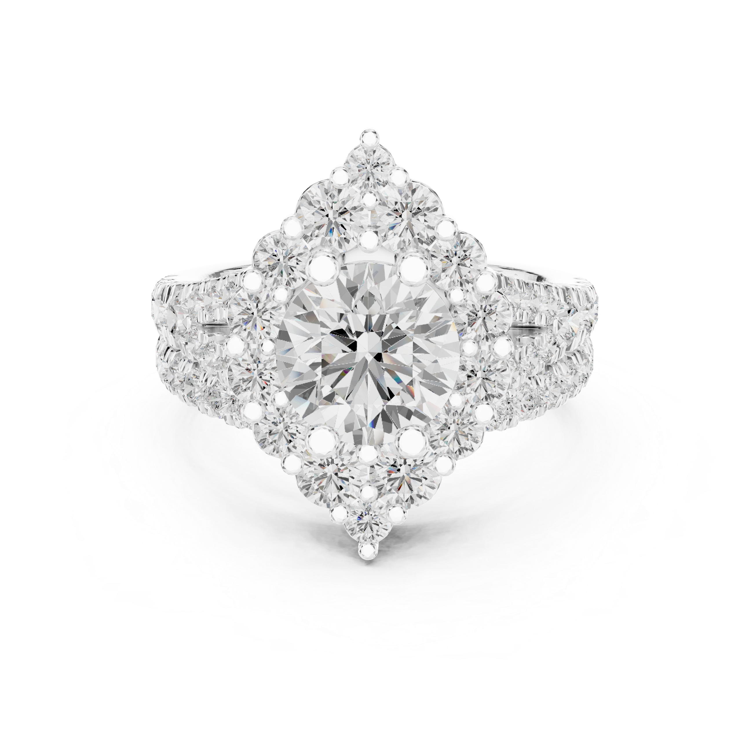 Vintage-Inspired Round Halo Engagement Ring and Crown Wedding Band Set
