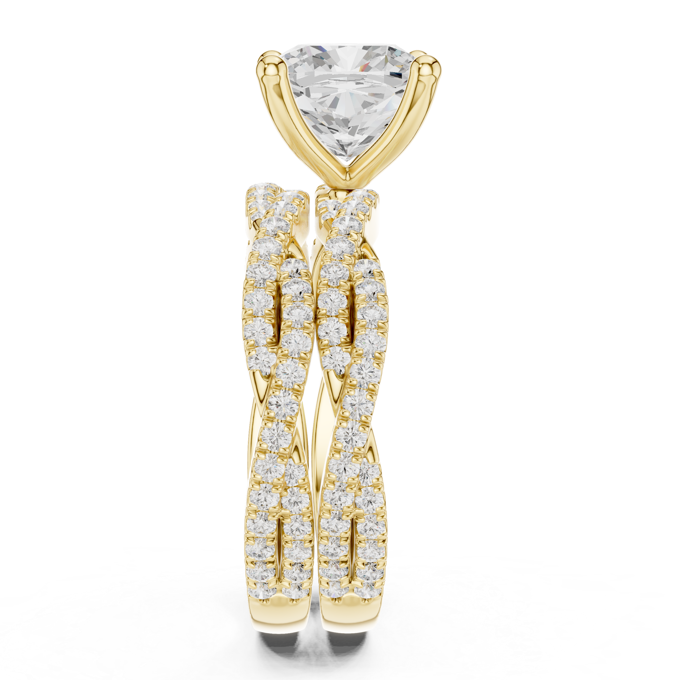 Cushion Cut Triple Row Pavé Split Shank Engagement Ring