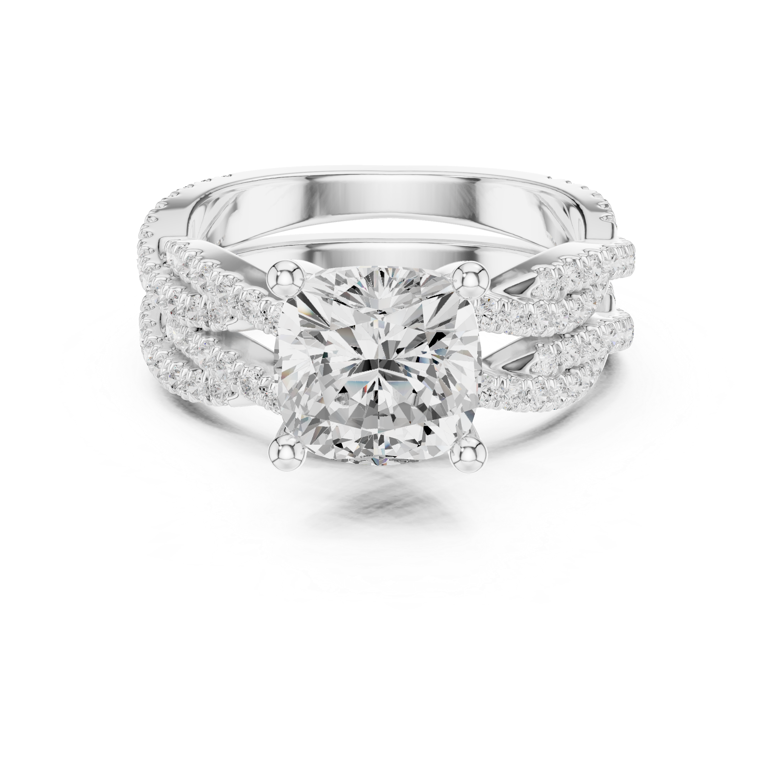 Cushion Cut Triple Row Pavé Split Shank Engagement Ring