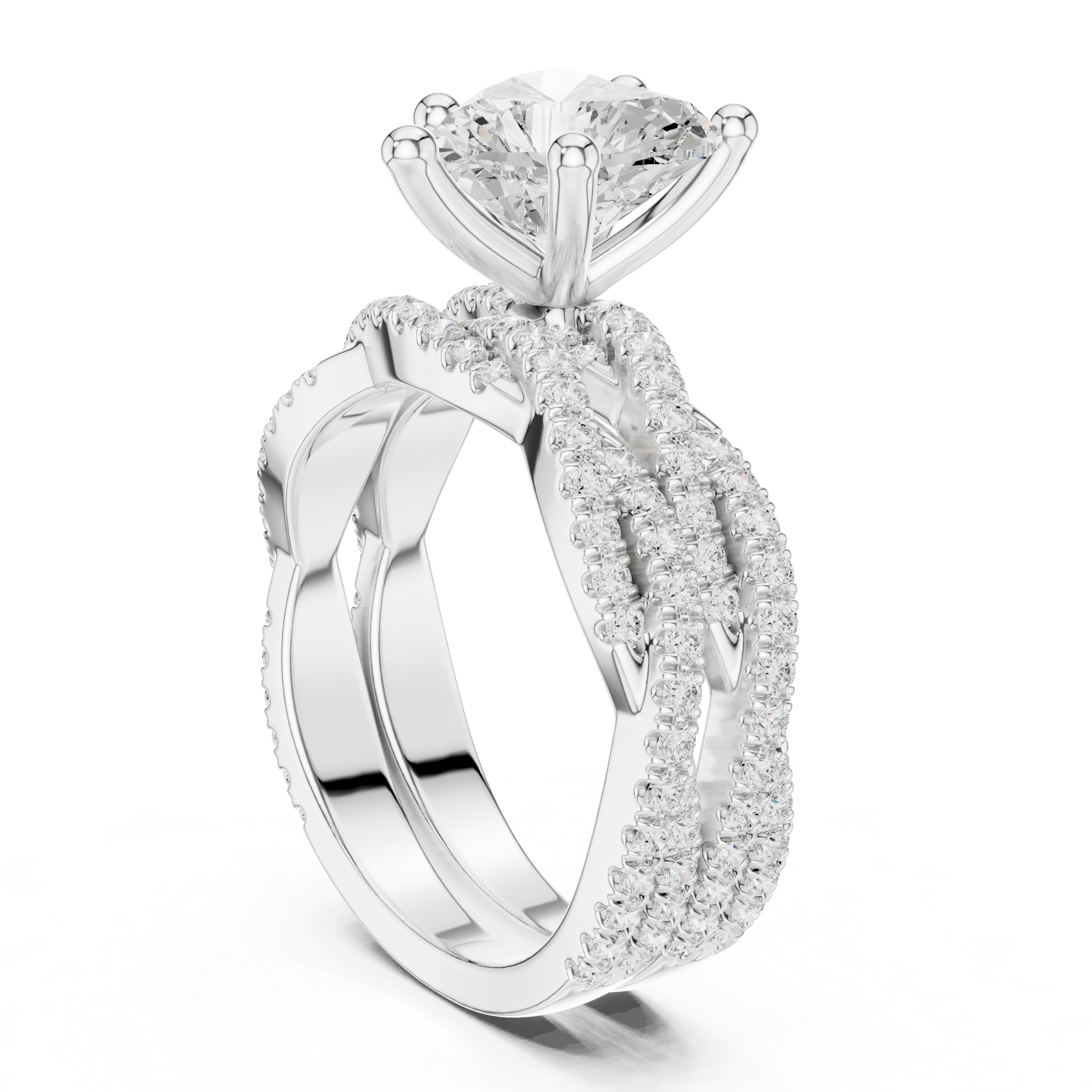 Heart Cut Triple Row Pavé Split Shank Engagement Ring