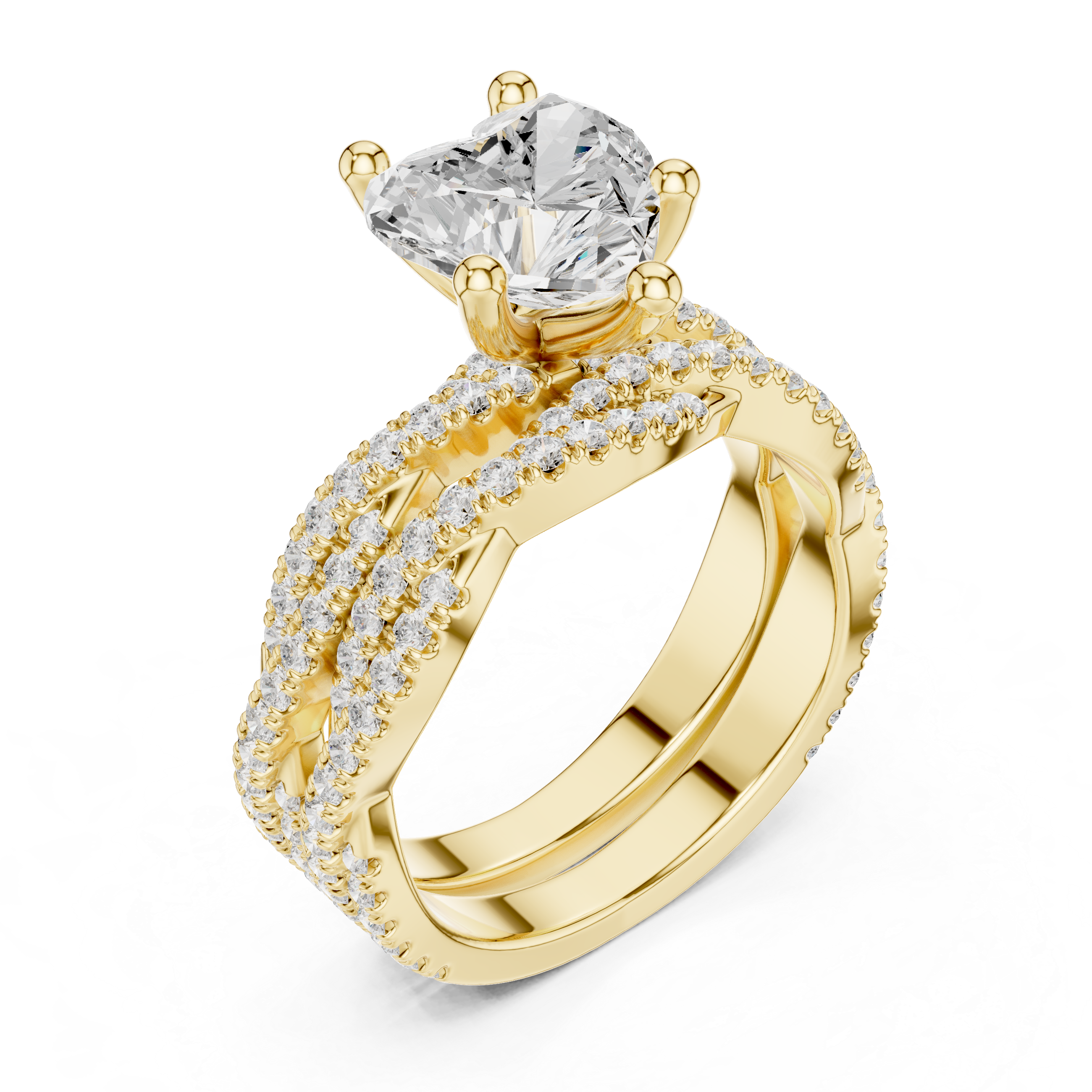 Heart Cut Triple Row Pavé Split Shank Engagement Ring
