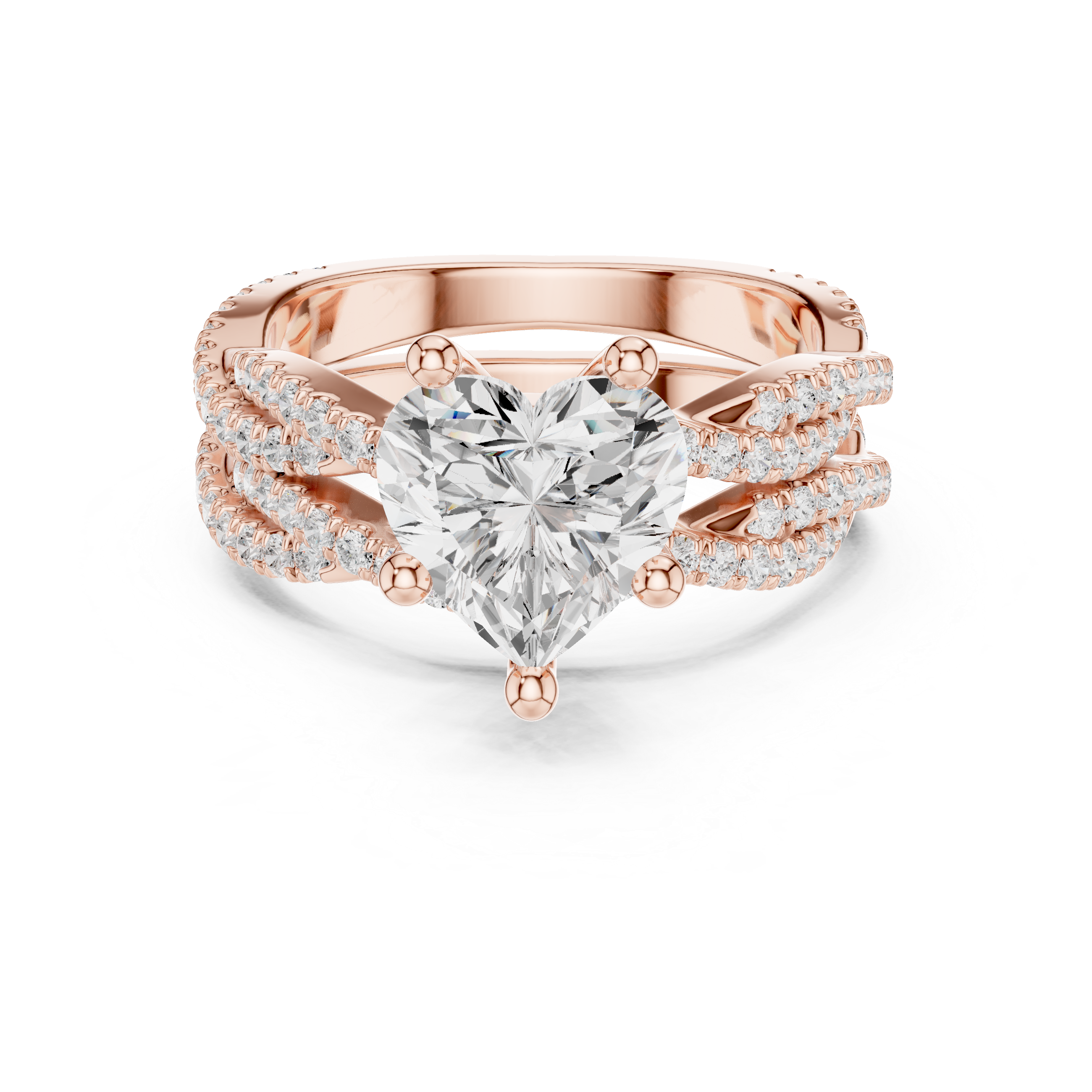 Heart Cut Triple Row Pavé Split Shank Engagement Ring