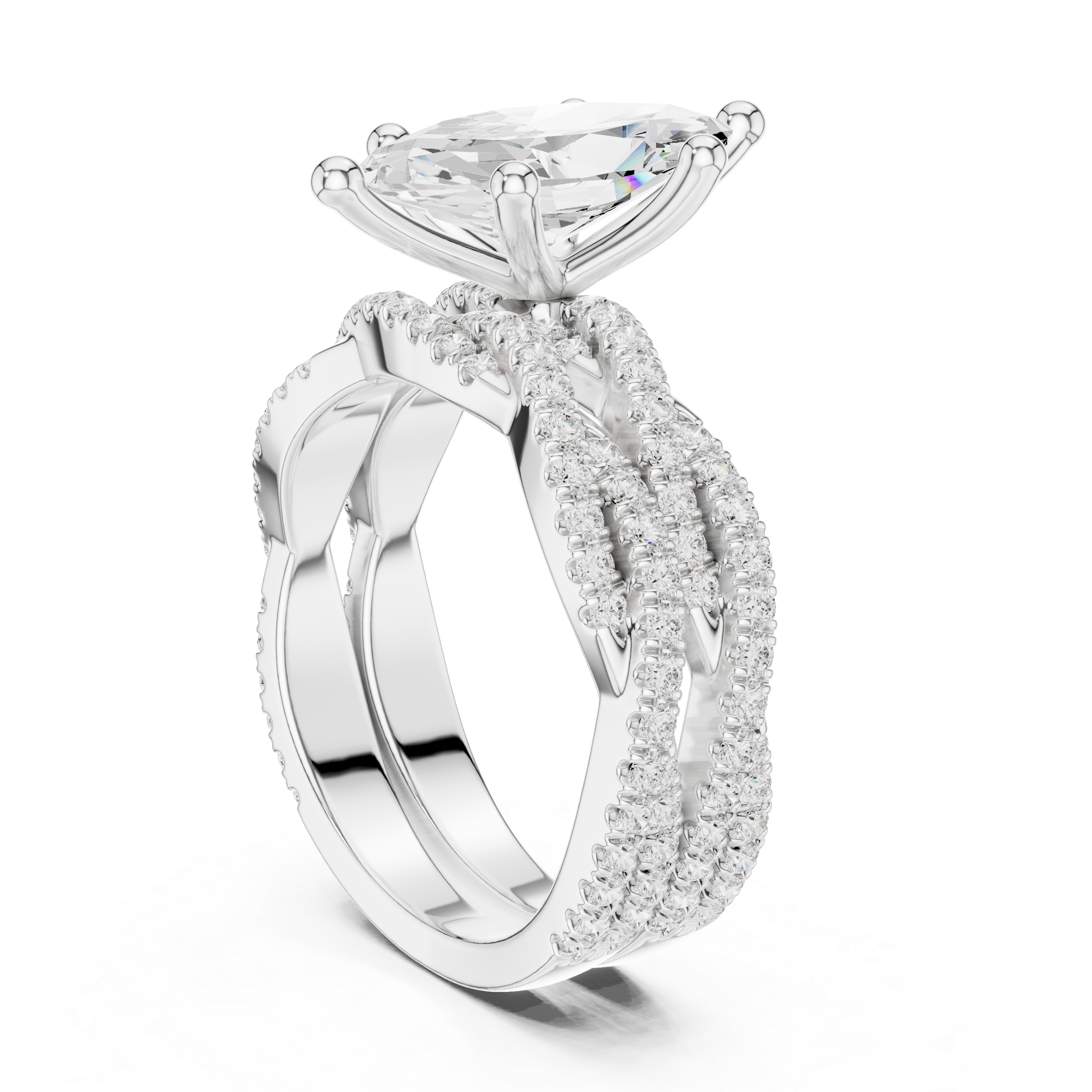 Marquise Cut Triple Row Pavé Split Shank Engagement Ring