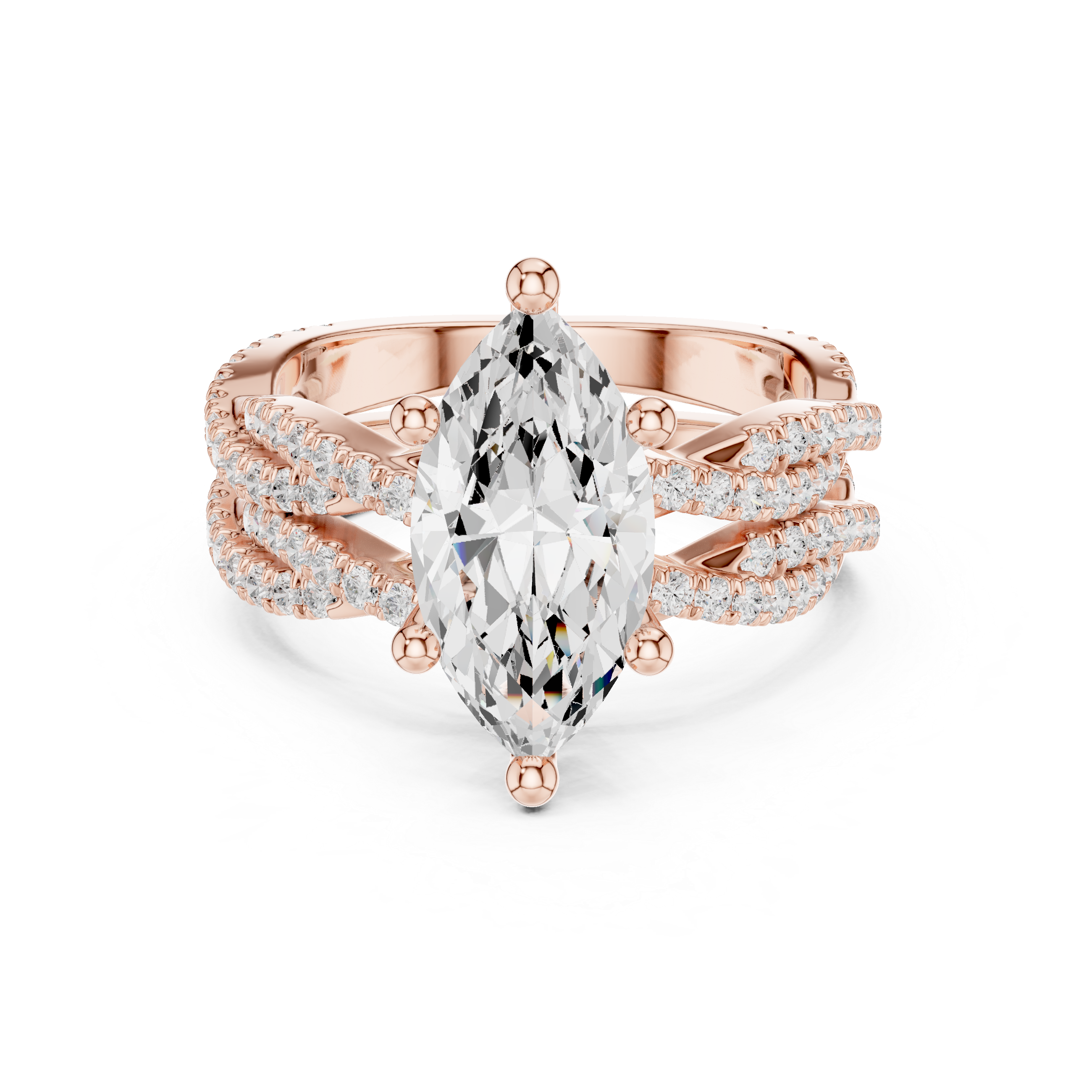 Marquise Cut Triple Row Pavé Split Shank Engagement Ring