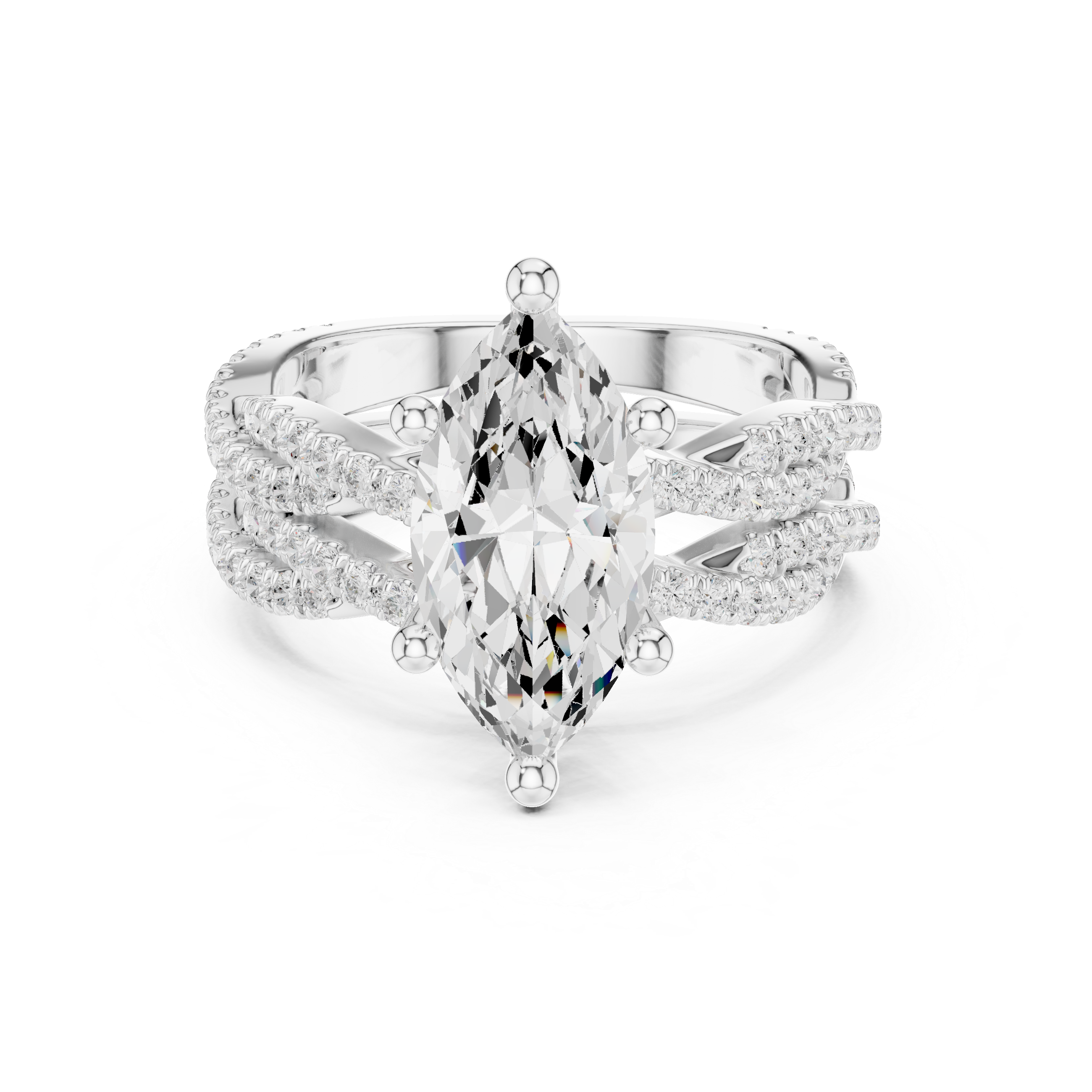 Marquise Cut Triple Row Pavé Split Shank Engagement Ring