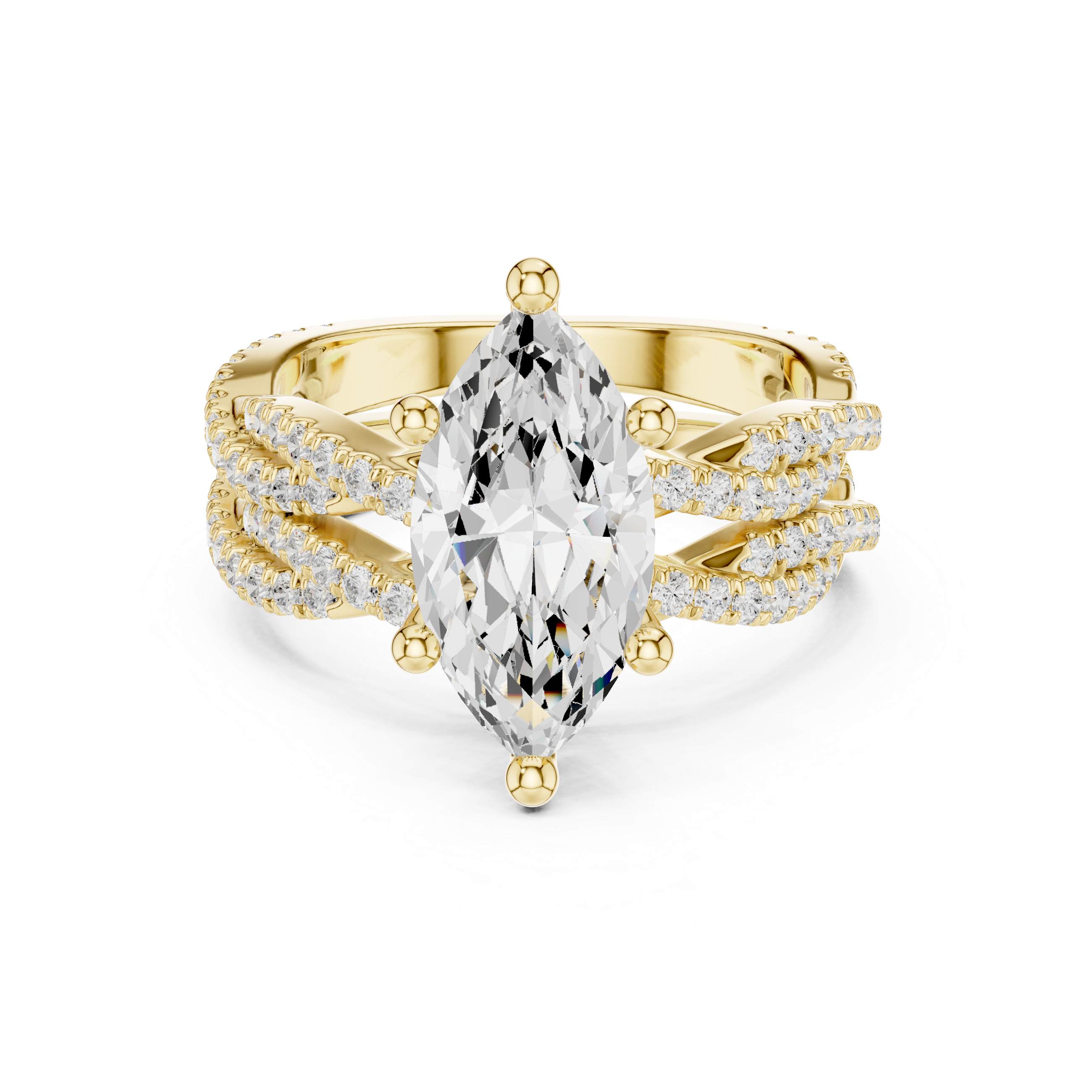 Marquise Cut Triple Row Pavé Split Shank Engagement Ring