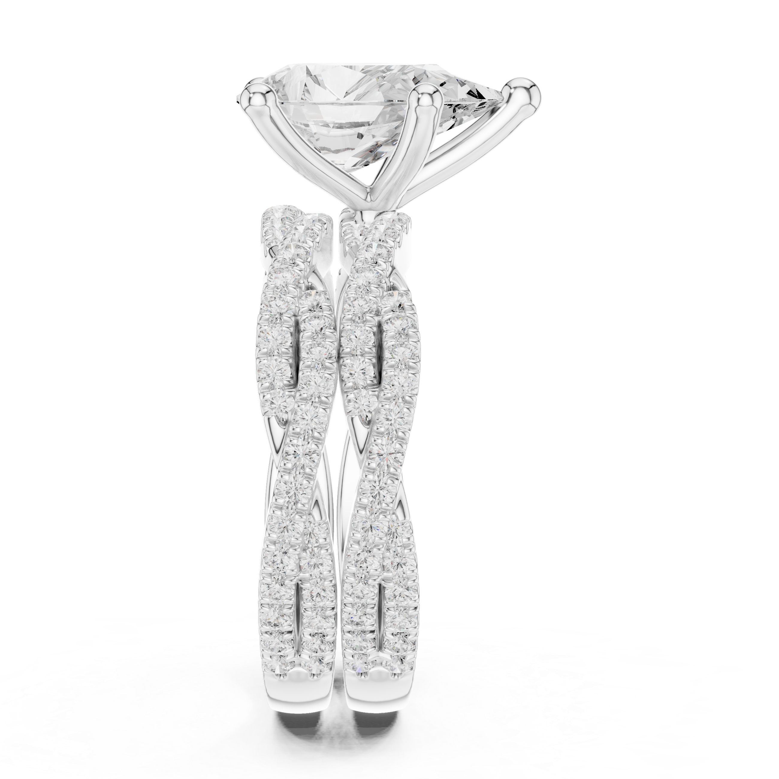 Pear Cut Triple Row Pavé Split Shank Engagement Ring
