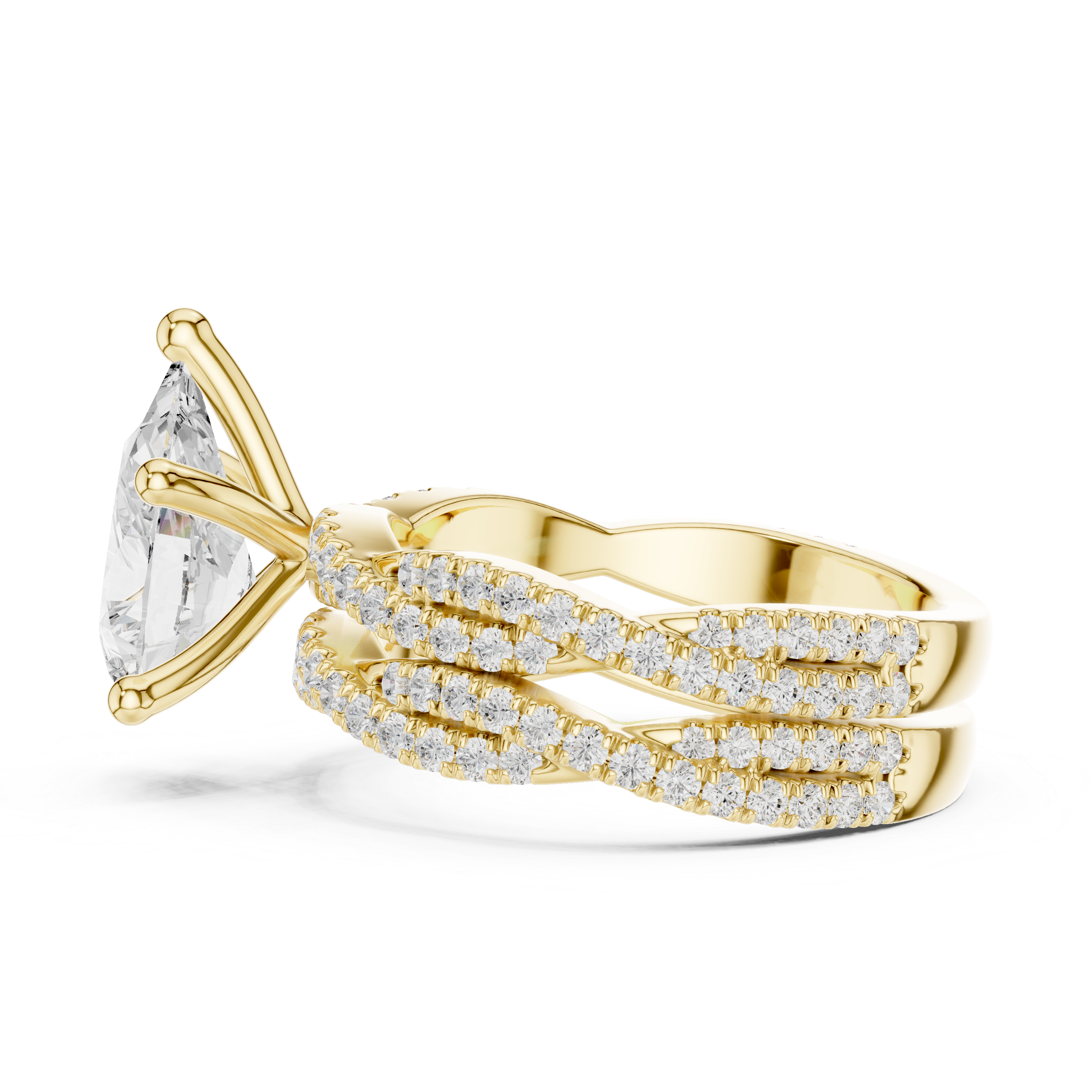 Pear Cut Triple Row Pavé Split Shank Engagement Ring