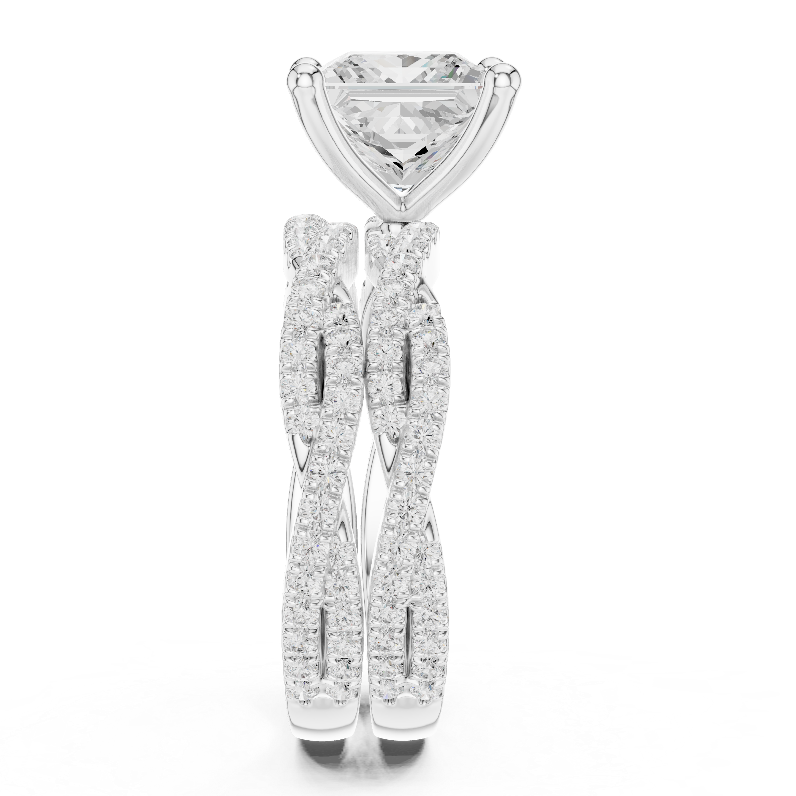 Princess Cut Triple Row Pavé Split Shank Engagement Ring