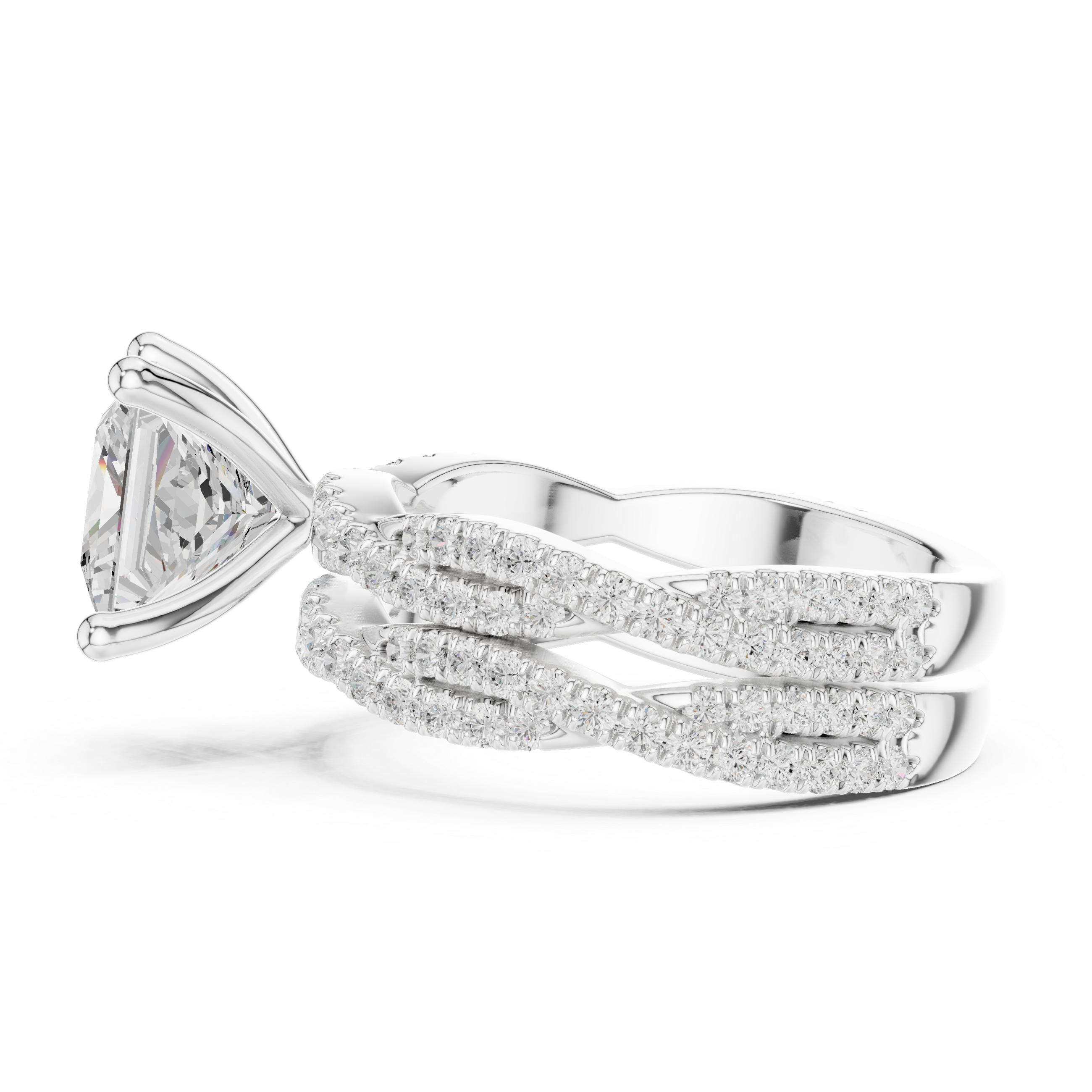 Princess Cut Triple Row Pavé Split Shank Engagement Ring